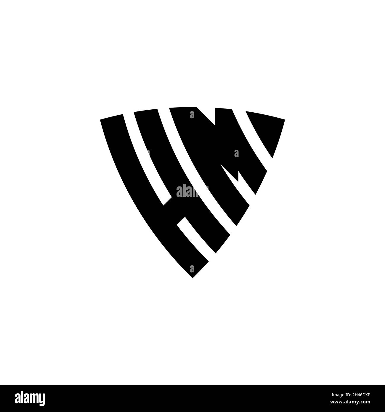 HM Monogram logo letter with triangle shield shape style design isolated on white background. Triangle monogram logo, shield monogram logo, triangle s Stock Vector