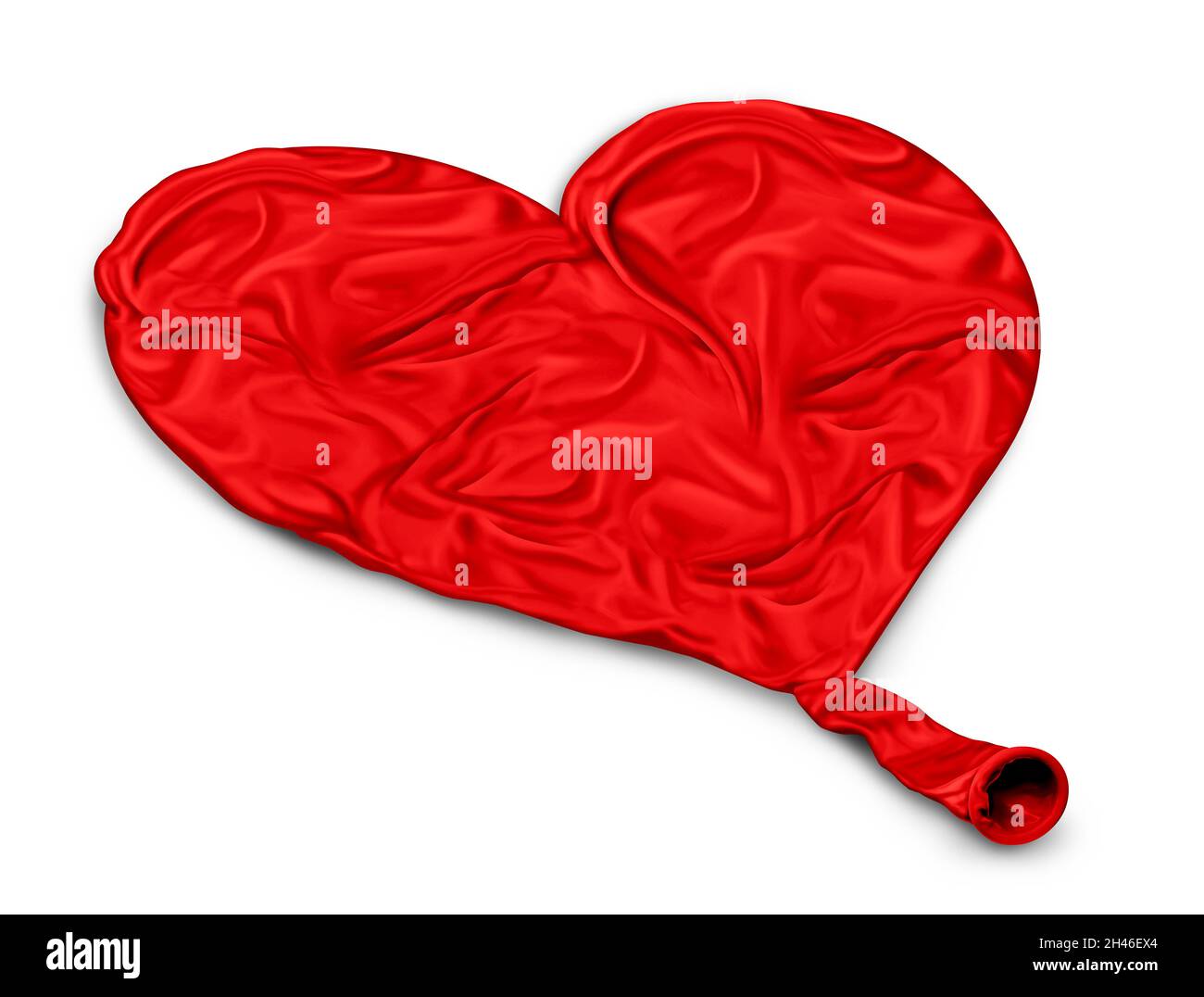 Lost love concept and losing romance or problems with cardiac related diseases and cardiovascular system problem as a deflated balloon shaped. Stock Photo