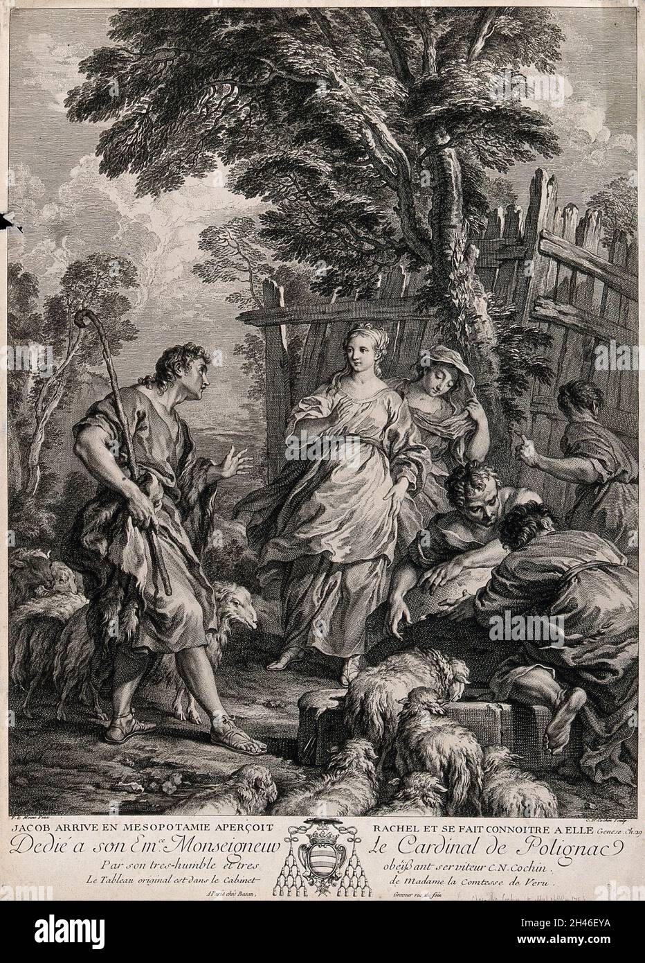 Jacob arrives among the shepherds of Haran; he falls in love with ...