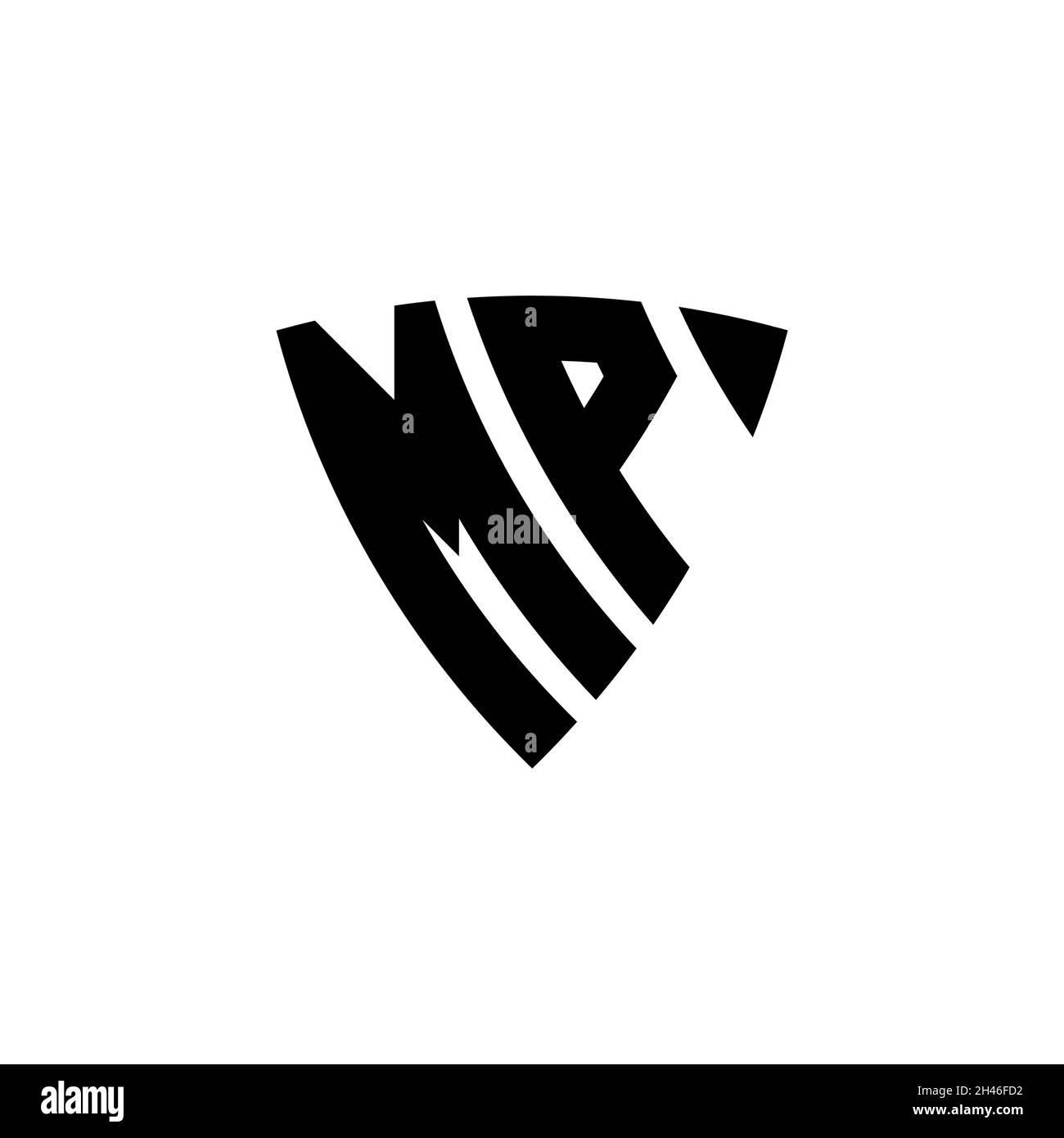 MP Monogram logo letter with triangle shield shape style design isolated on white background. Triangle monogram logo, shield monogram logo, triangle s Stock Vector