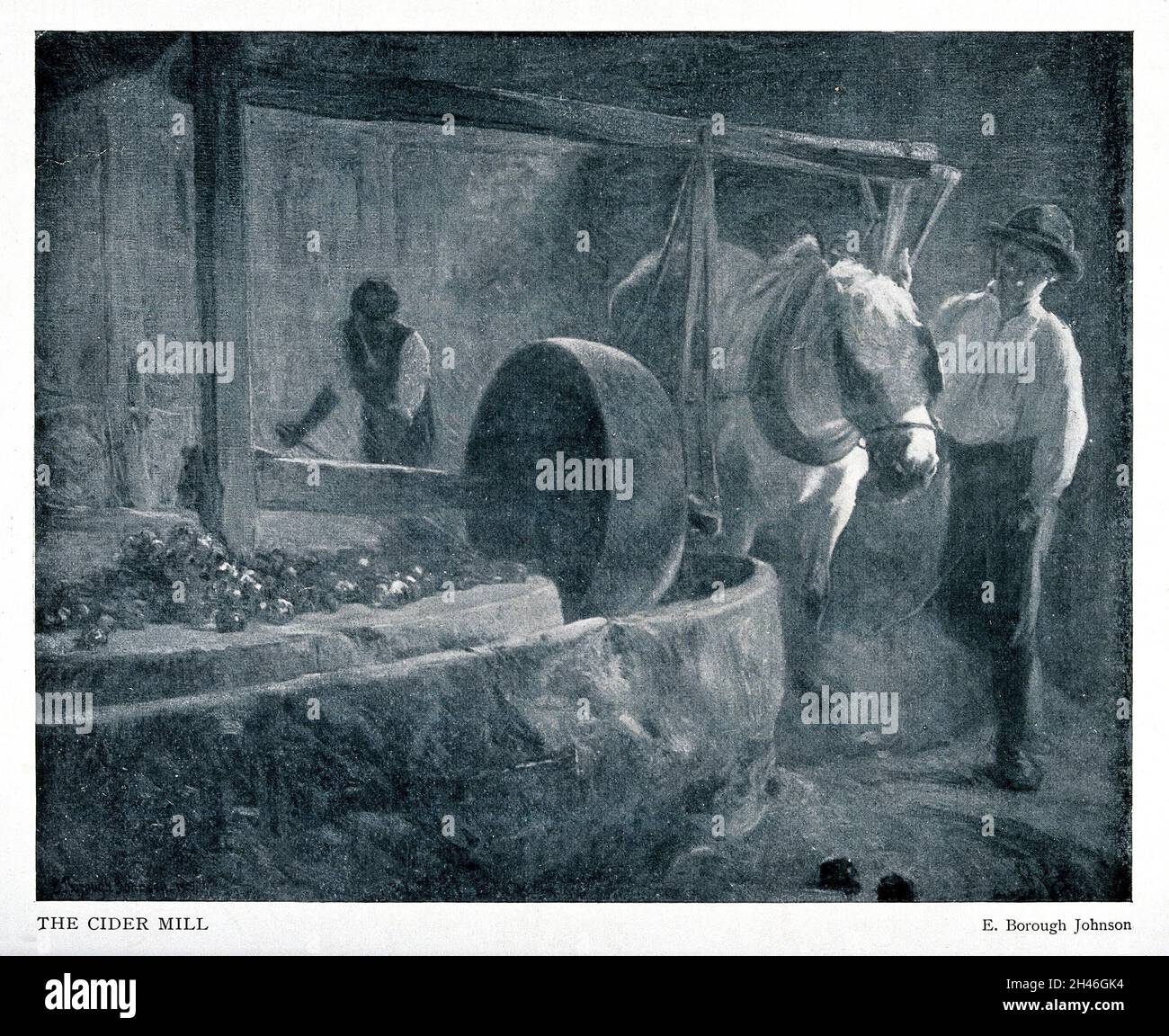 A horsedrawn circular cider mill. Process print after a painting by E