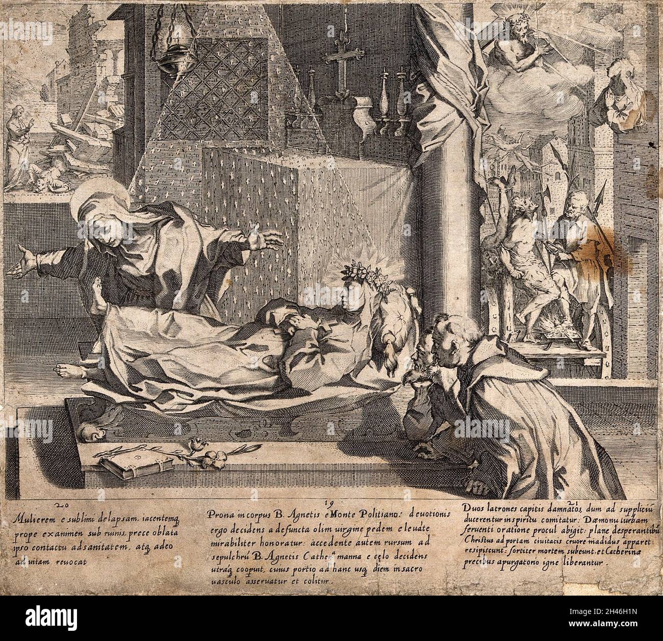 The deceased Saint Agnes of Montepulciano raising her foot to be kissed ...