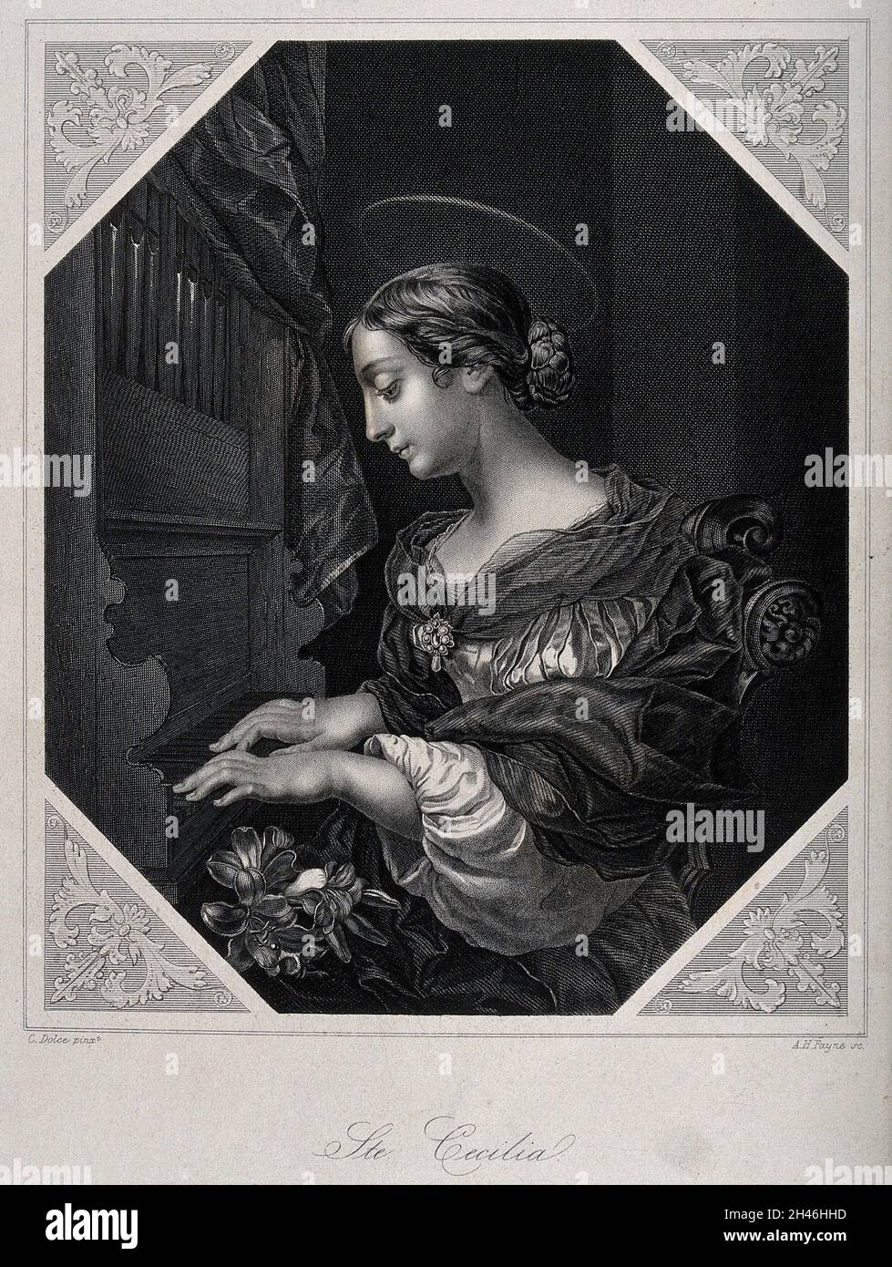 Saint Cecilia. Engraving by A.H. Payne after C. Dolci Stock Photo Alamy