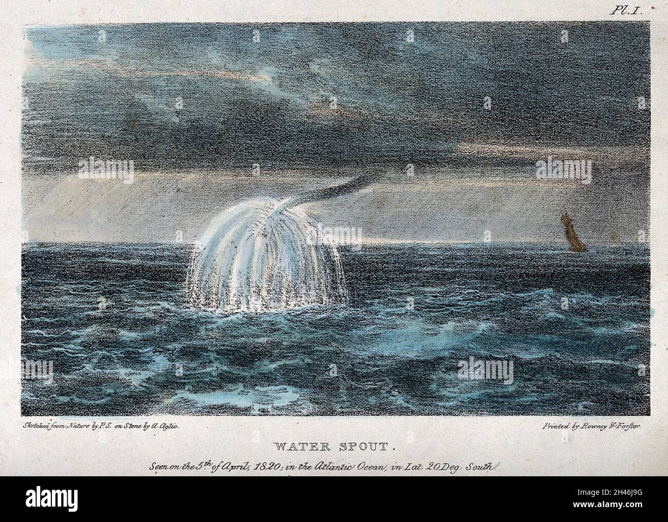 Geography a water spout in the South Atlantic Ocean. Coloured