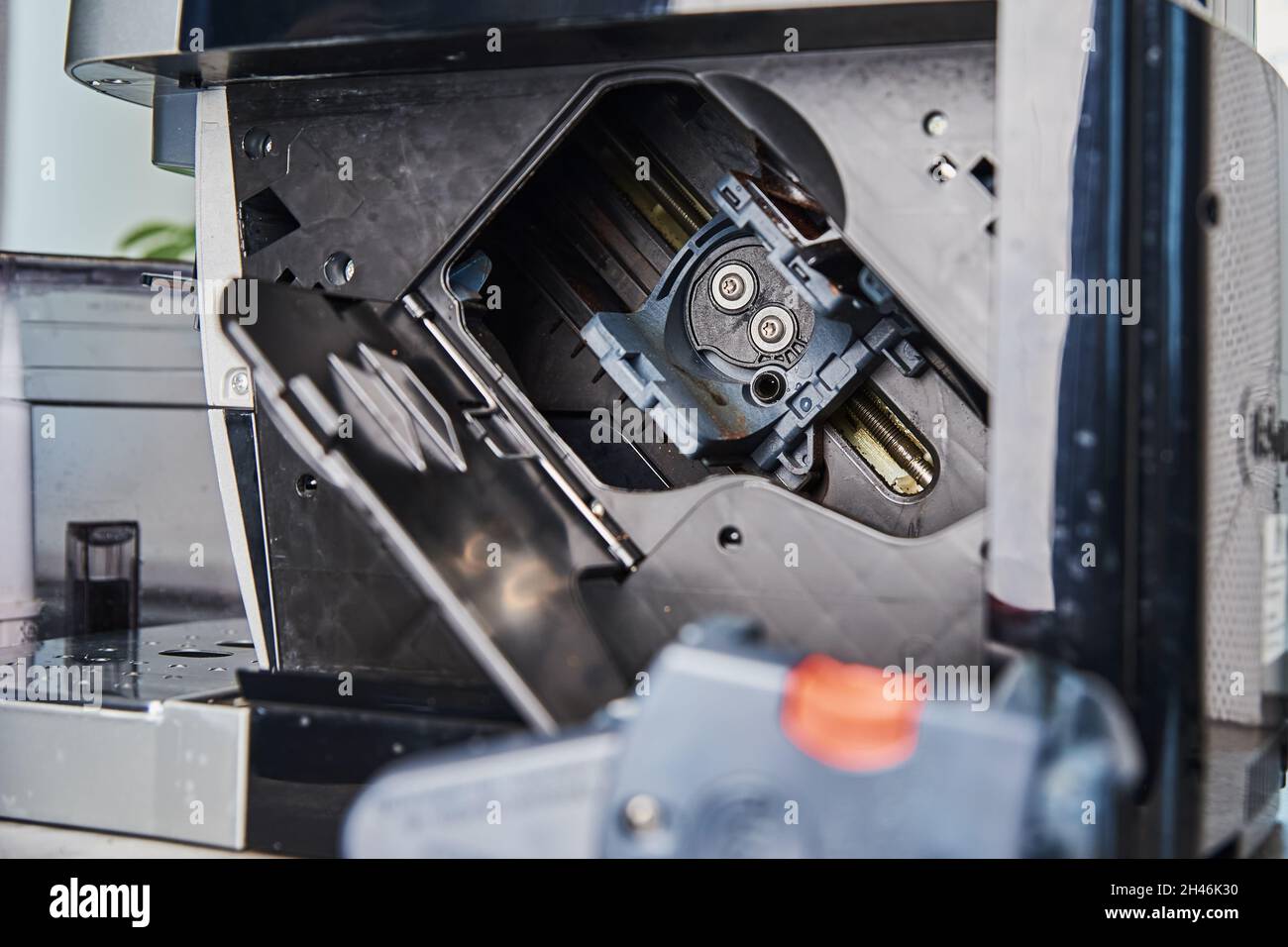 Automatic coffee machine cleaning. Open door in coffee machine for