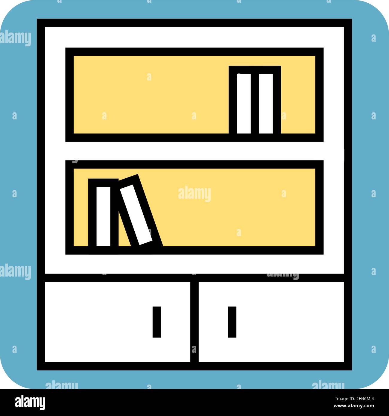 Yellow bookcase, illustration, vector, on a white background. Stock Vector