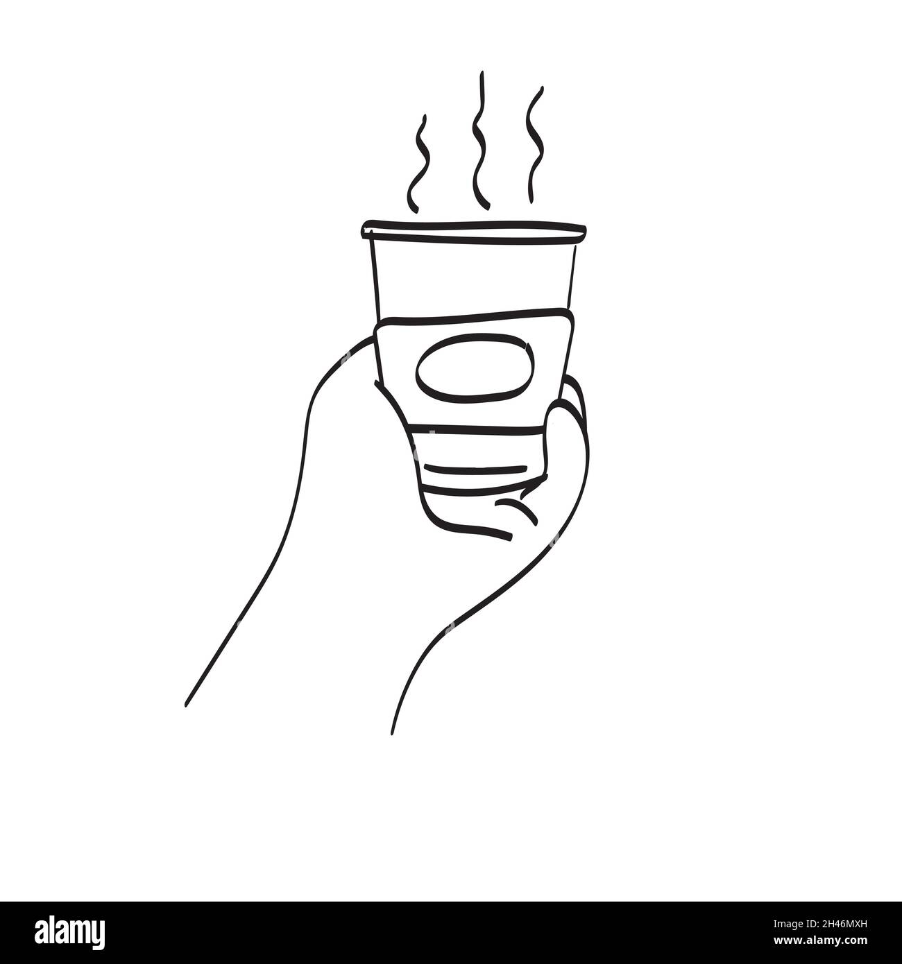 closeup hand holding hot take away coffee paper cup illustration vector ...
