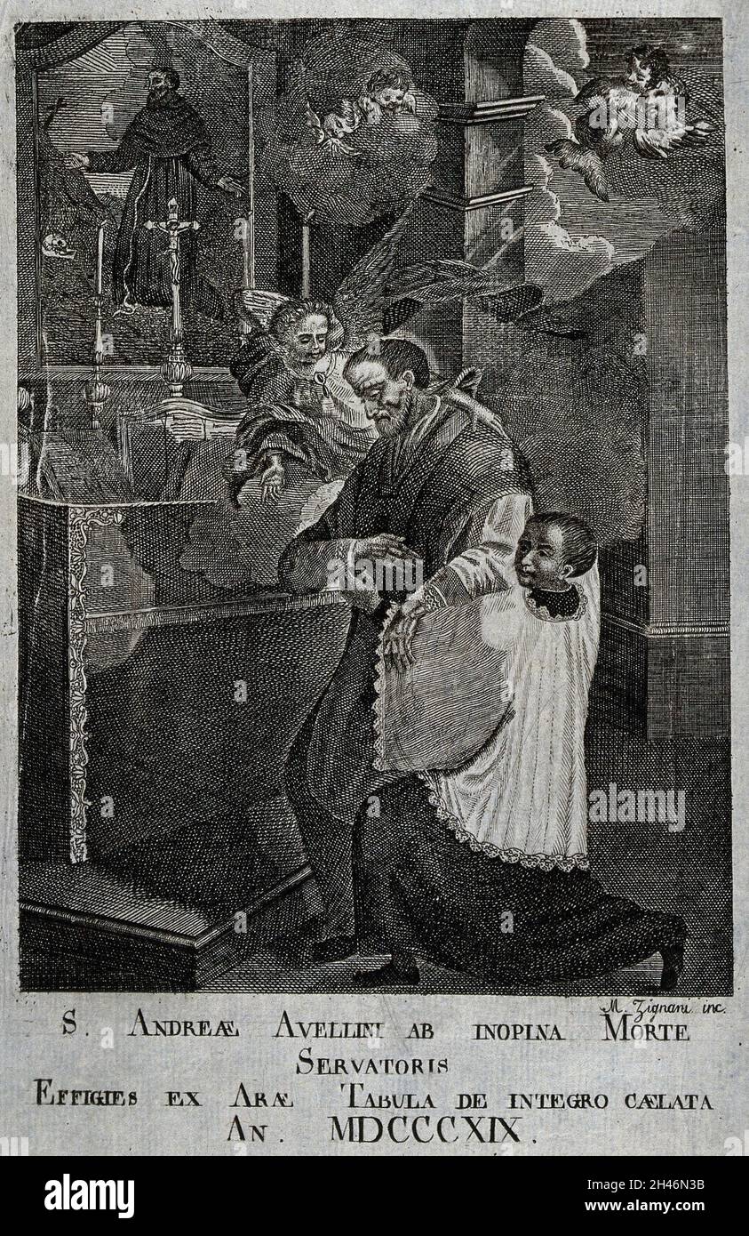 Saint Andrew Avellino. Engraving by M. Zignani Stock Photo Alamy