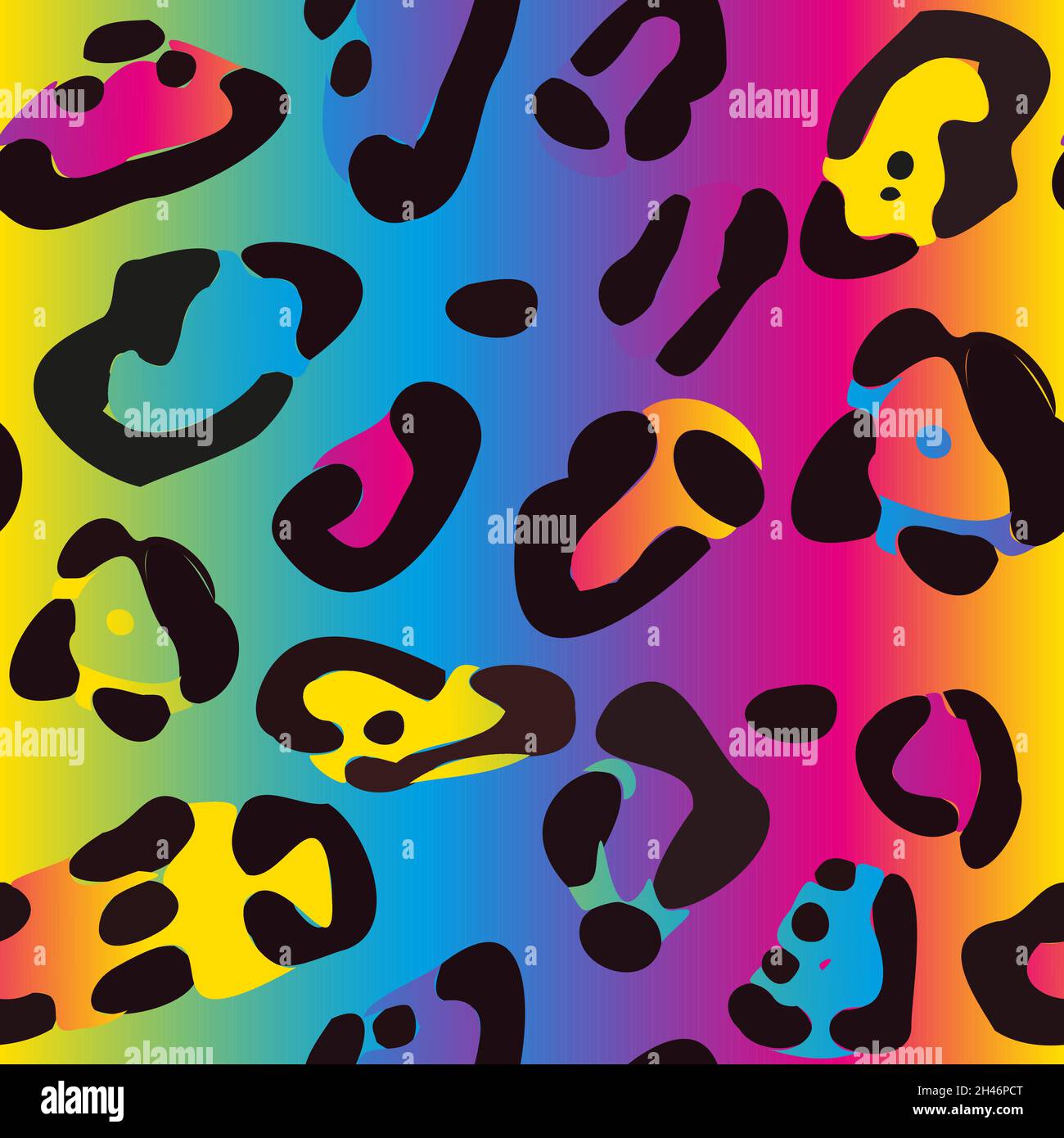 Rainbow leopard seamless pattern. Colorful neon vector background