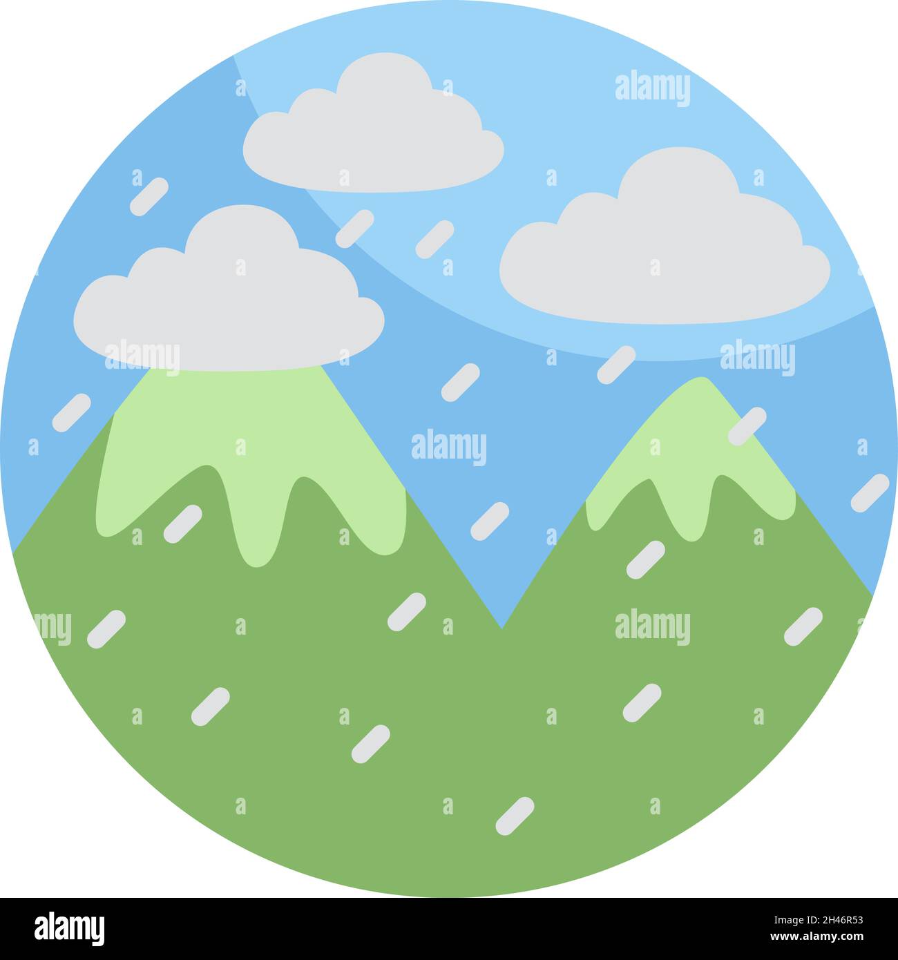 Rain in the green mountains, illustration, vector, on a white background. Stock Vector