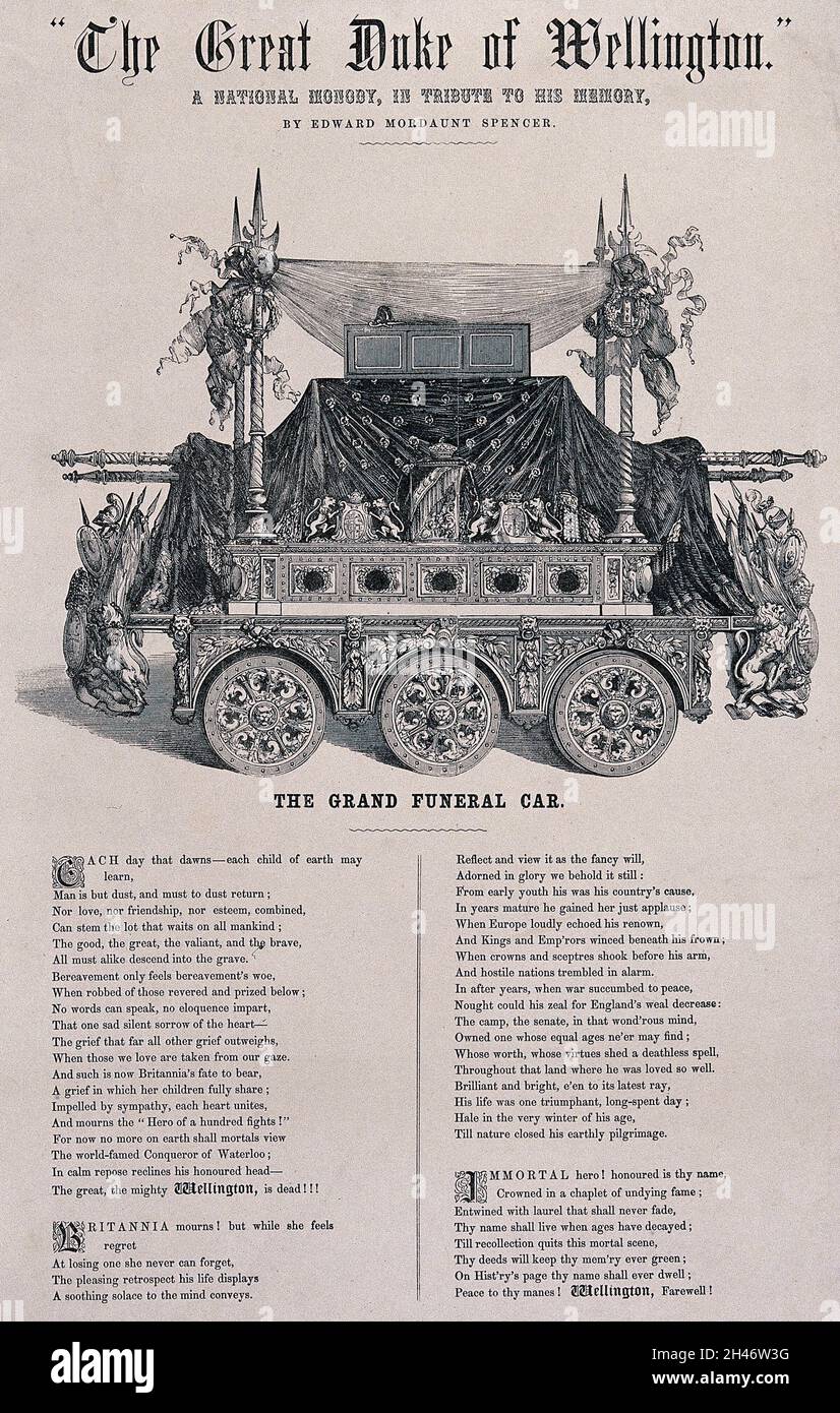 The funeral car of the Duke of Wellington. Wood engraving Stock Photo Alamy