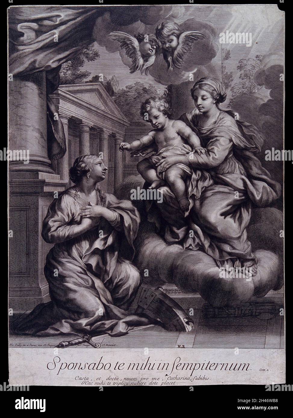 Saint Catherine. Engraving by F. de Poilly after Pietro Berrettini da Cortona. Stock Photo