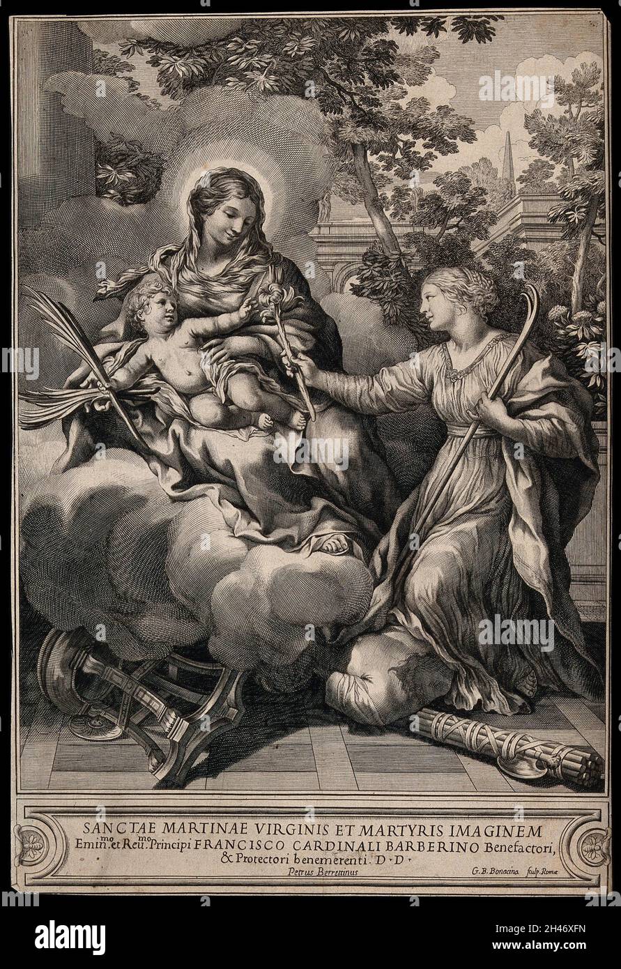 Saint Martina. Engraving by G.B. Bonacina after Pietro Berrettini da Cortona. Stock Photo