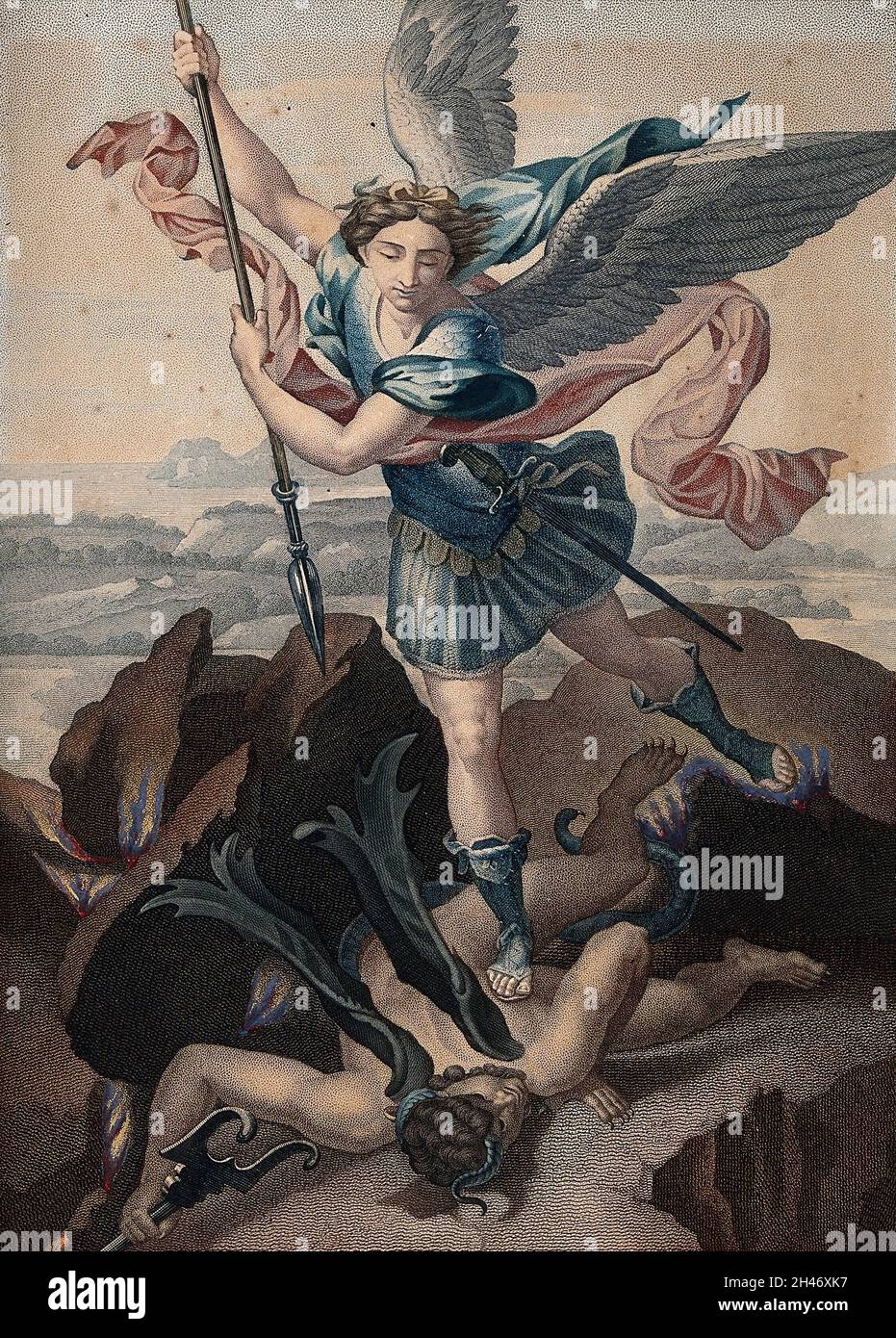 Saint Michael the Archangel. Colour engraving by Pomel, 1818, after ...