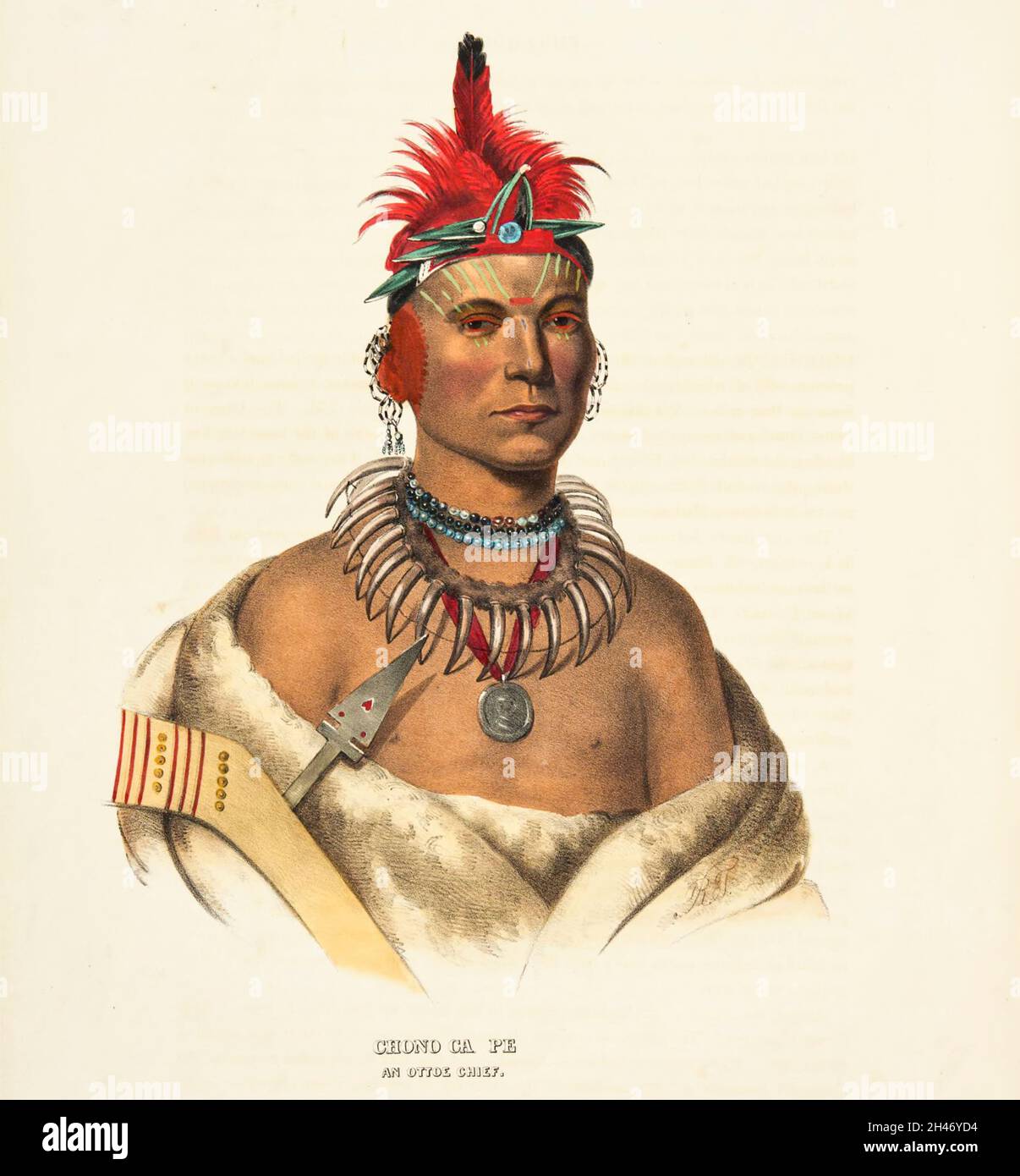Chono Ca Pe was a Native American chief of the Otoe tribe. from the book ' History of the Indian Tribes of North America with biographical sketches and anecdotes of the principal chiefs. ' Volume 1 of 3 by Thomas Loraine,McKenney and James Hall Esq. Published in 1838 Stock Photo