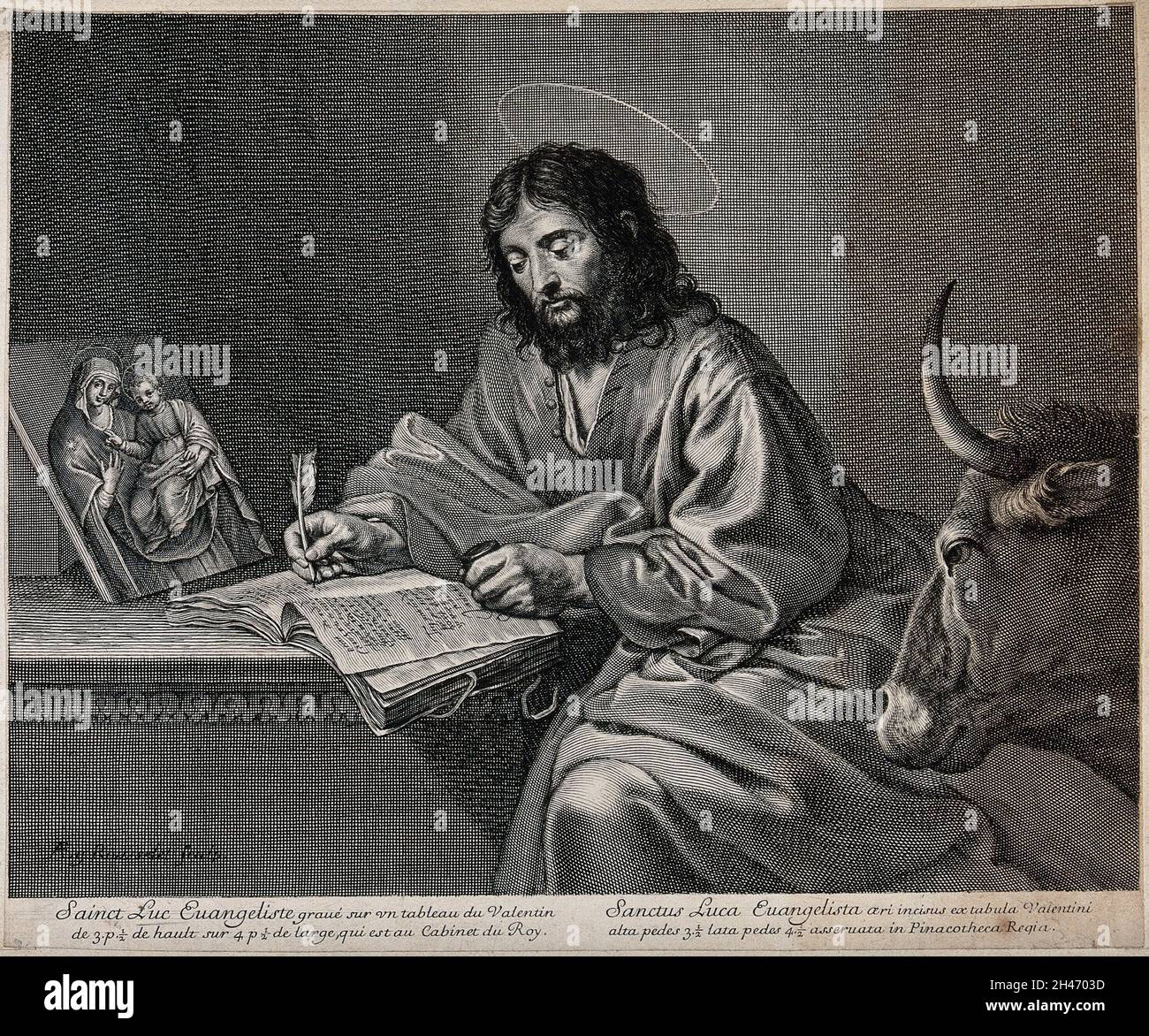 Saint Luke. Engraving by G. Rousselet after Valentin de Boulogne. Stock Photo
