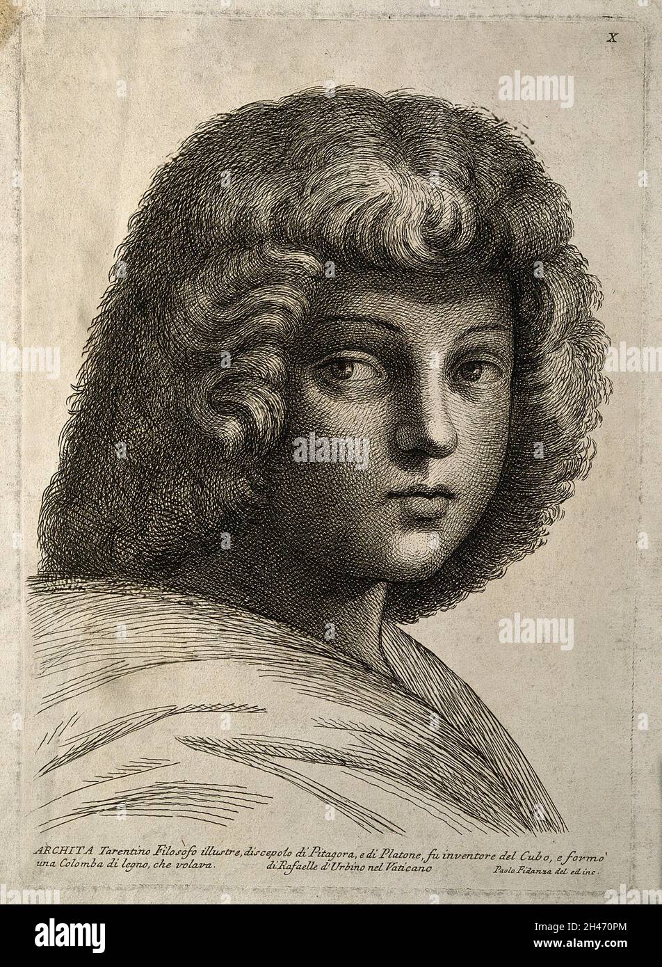 Archytas of Tarentum. Etching by P. Fidanza after Raphael Sanzio Stock