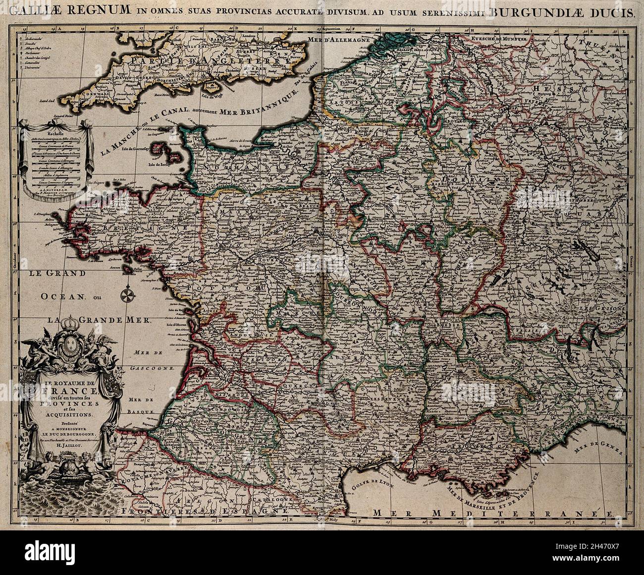 France map. Coloured engraving by H. Jaillot, ca. 1710 Stock Photo Alamy