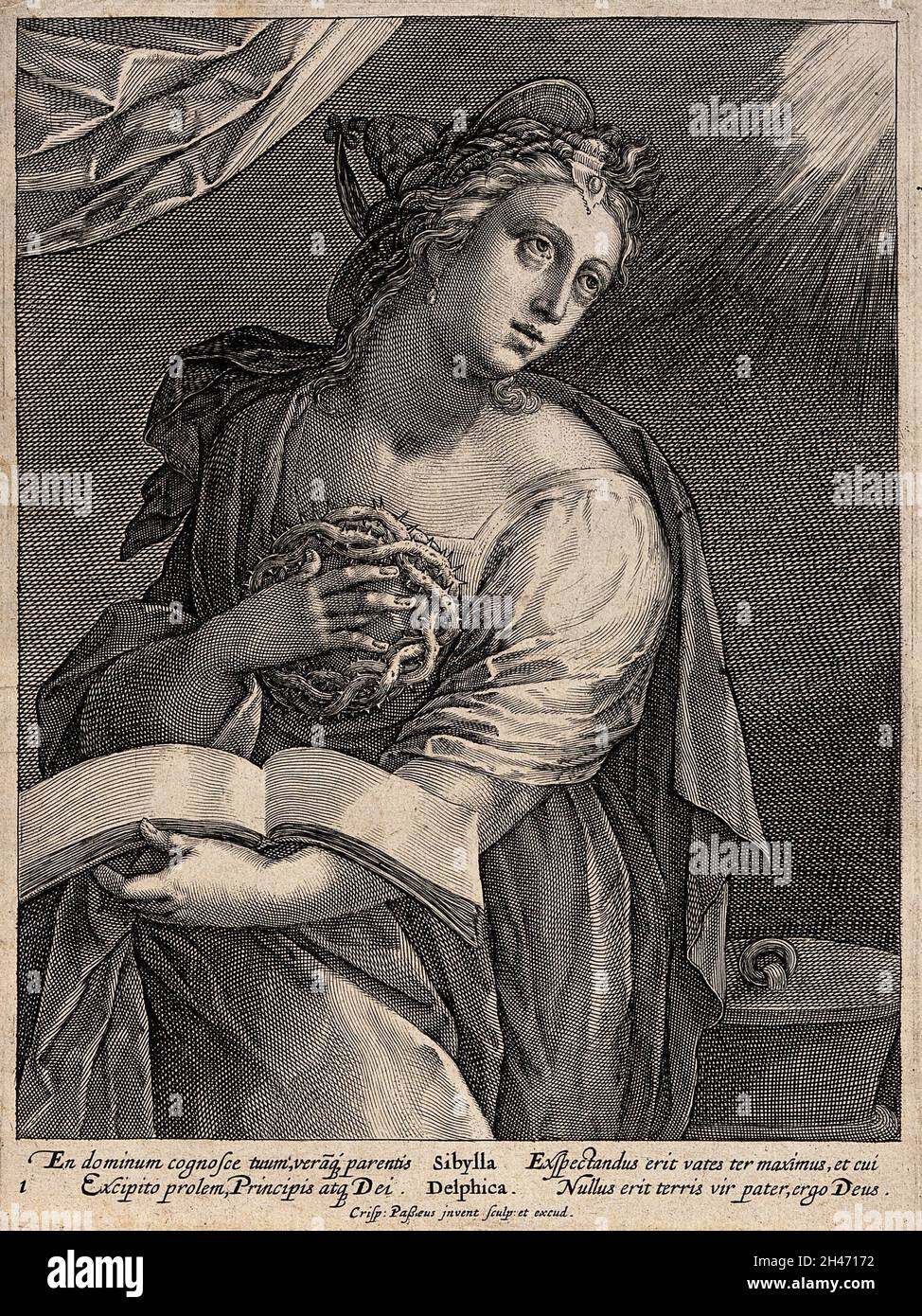 The Delphic sibyl. Engraving by C. de Passe I. Stock Photo
