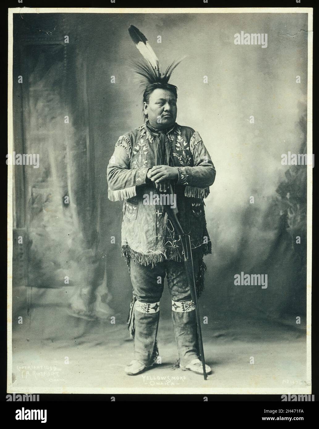 Yellow Smoke, a member of the Omaha tribe. Platinum print by F.A. Rinehart, 1899. Stock Photo
