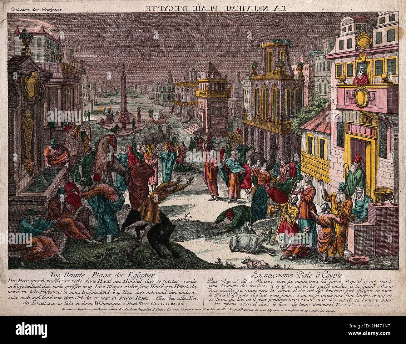 The plague of darkness. Coloured etching Stock Photo - Alamy