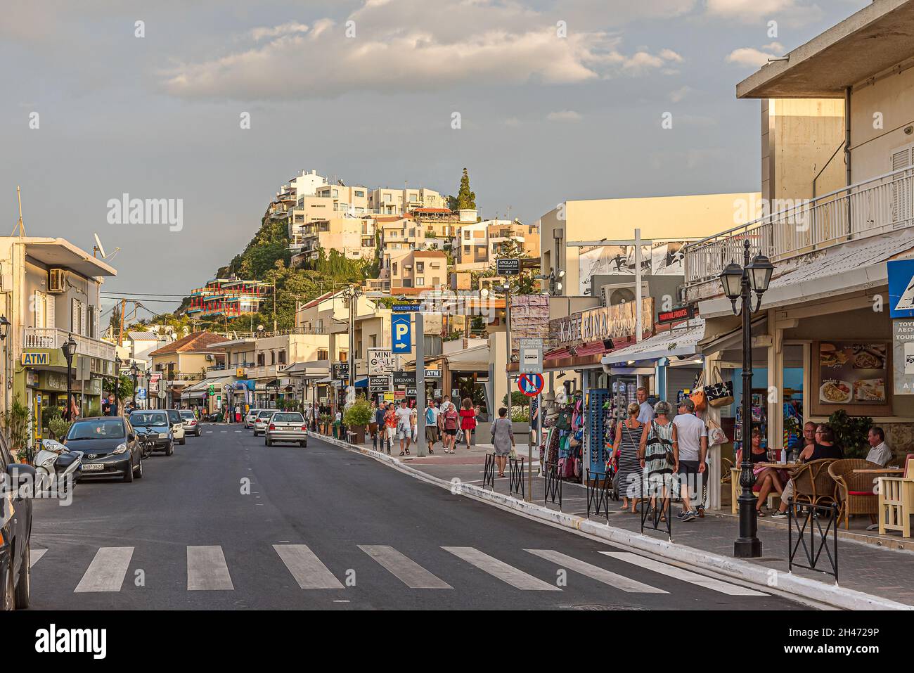 shopping street with the old town in the background at Platanias Crete, October 8, 2021 Stock Photo