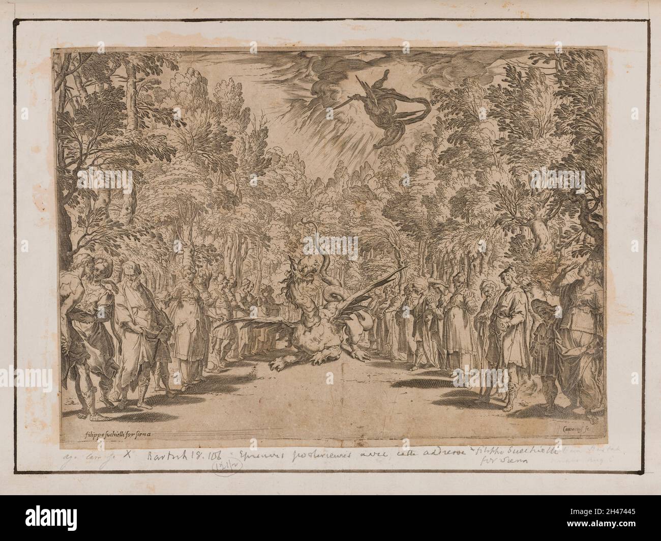 Apollo descending to kill the Python, surrounded by men and women of ...