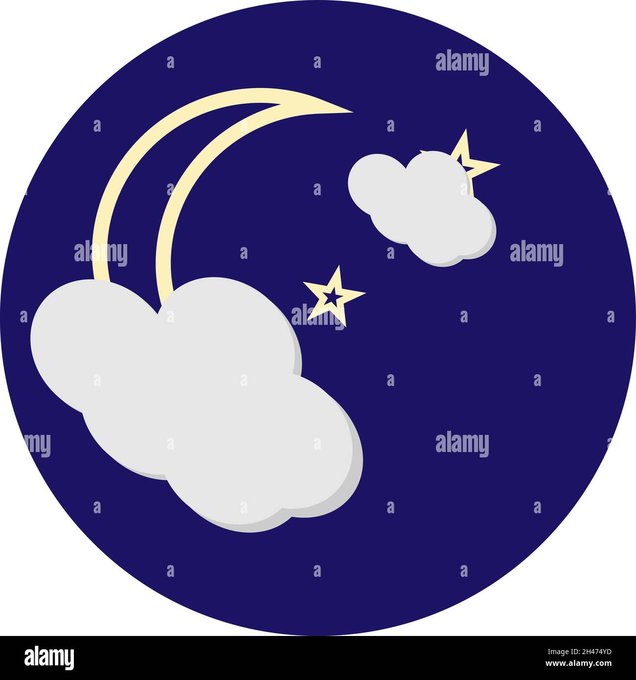 Moon with some white clouds, illustration, vector, on a white ...