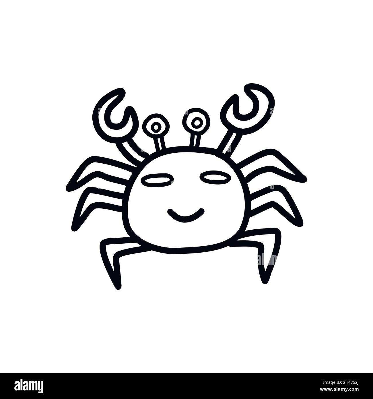 Cute happy crab. Black and white vector isolated illustration hand ...