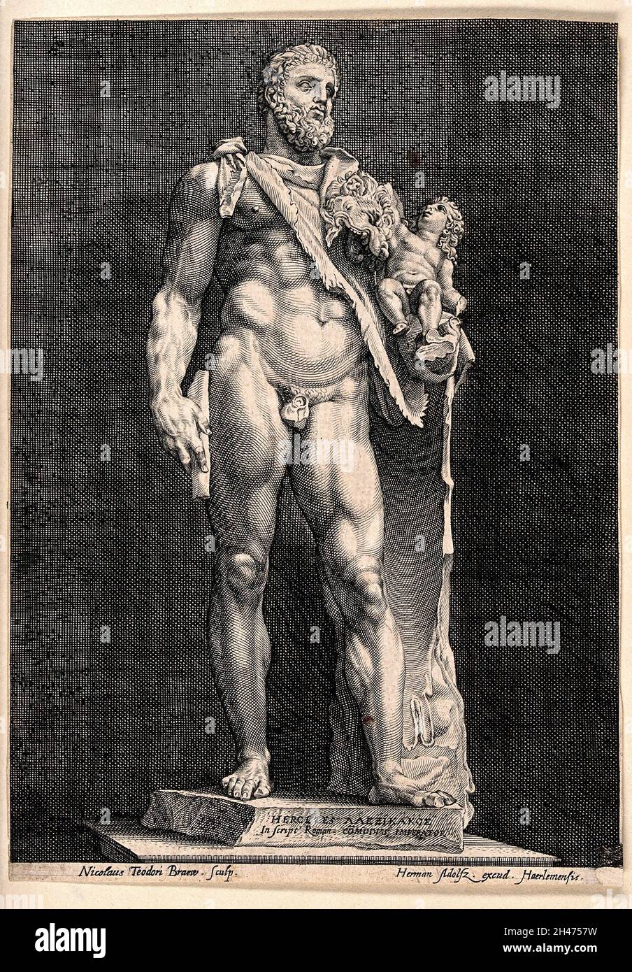 Hercules. Engraving by N. Braeu. Stock Photo