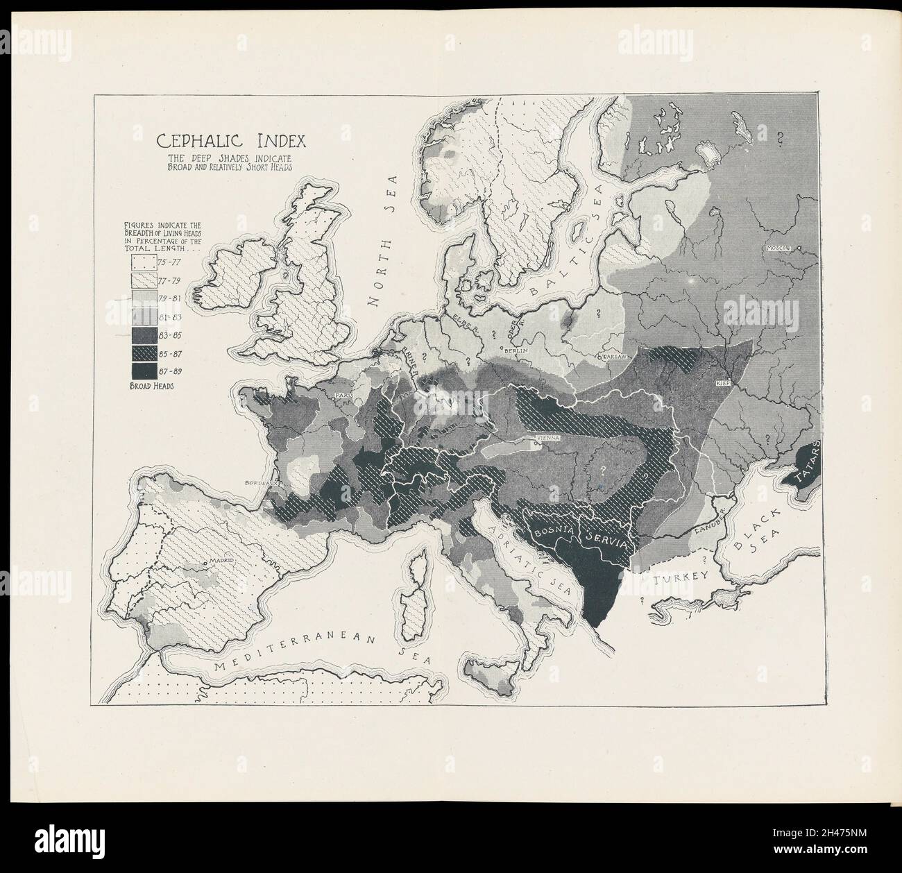 Map showing the Cephalic Index of Europe Stock Photo Alamy