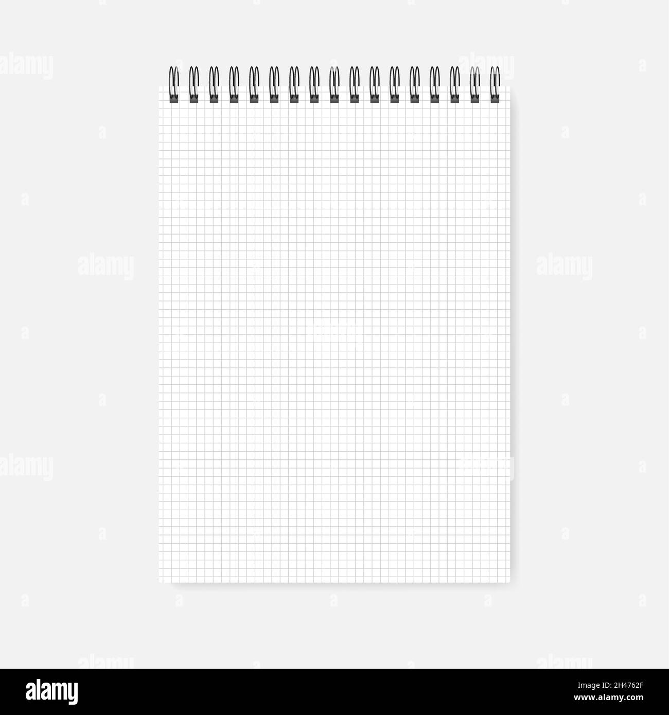 Top spiral grid lined notebook, realistic mock-up. Wire bound squared paper notepad template. A4 diary, mockup Stock Vector