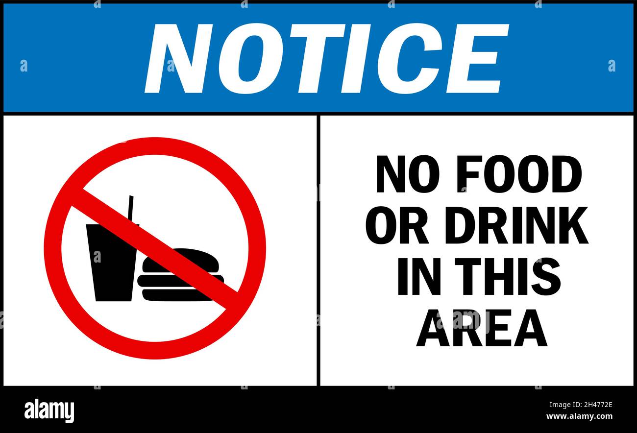 No food or drink in this area notice sign. Labels and stickers Stock ...