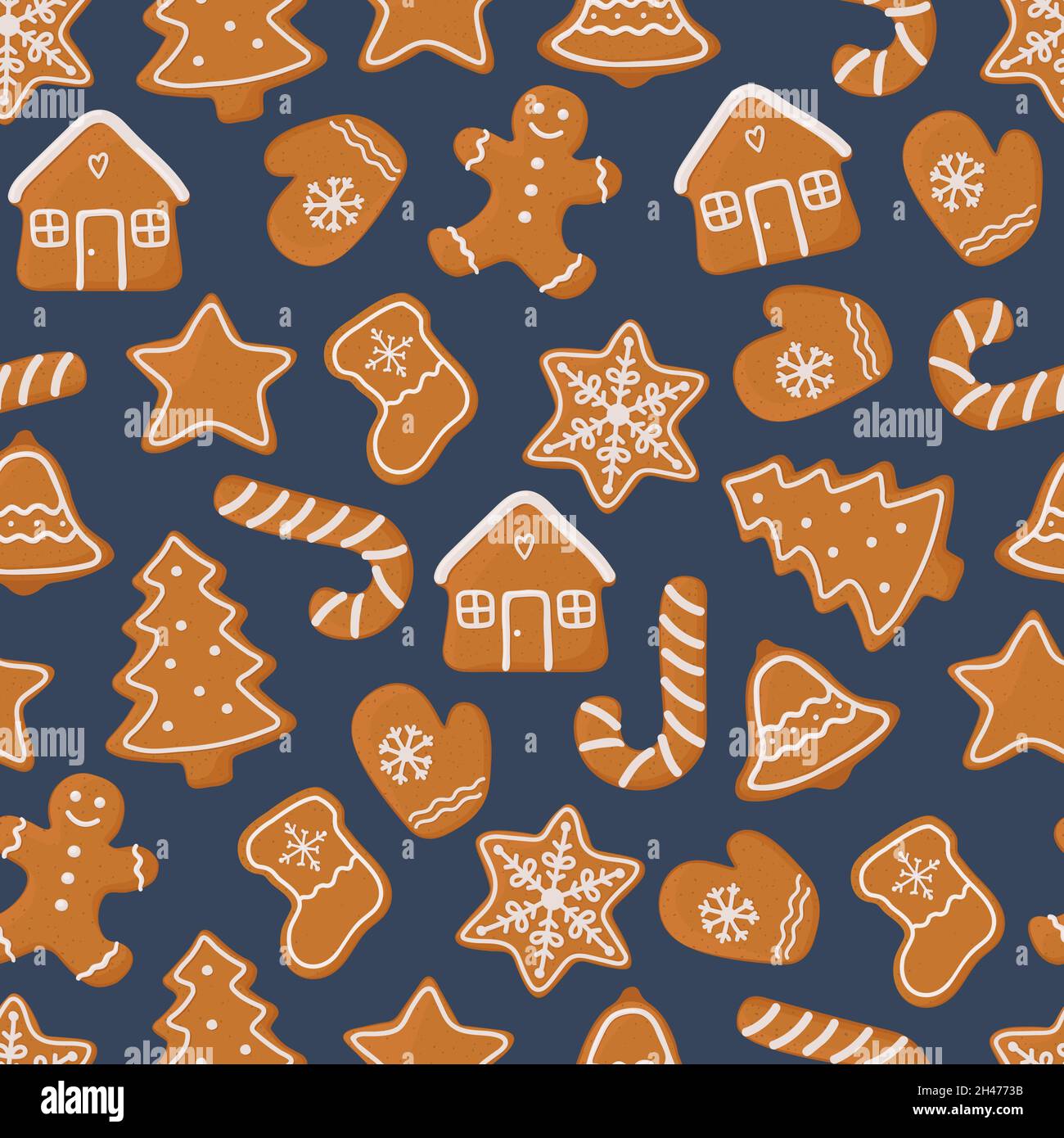 Christmas seamless pattern with different gingerbread cookies. Vector isolated illustration Stock Vector