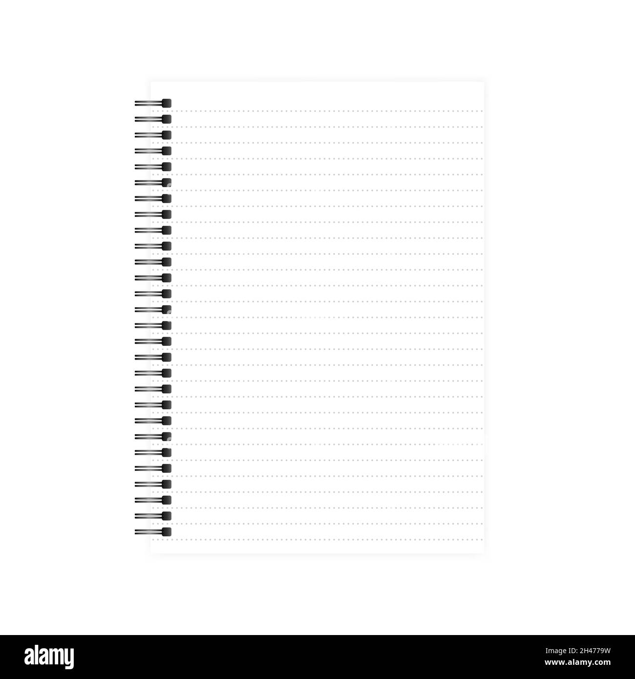 Wire bound A4 dot lined note book realistic vector mock-up. Spiral copybook isolated on white background template Stock Vector