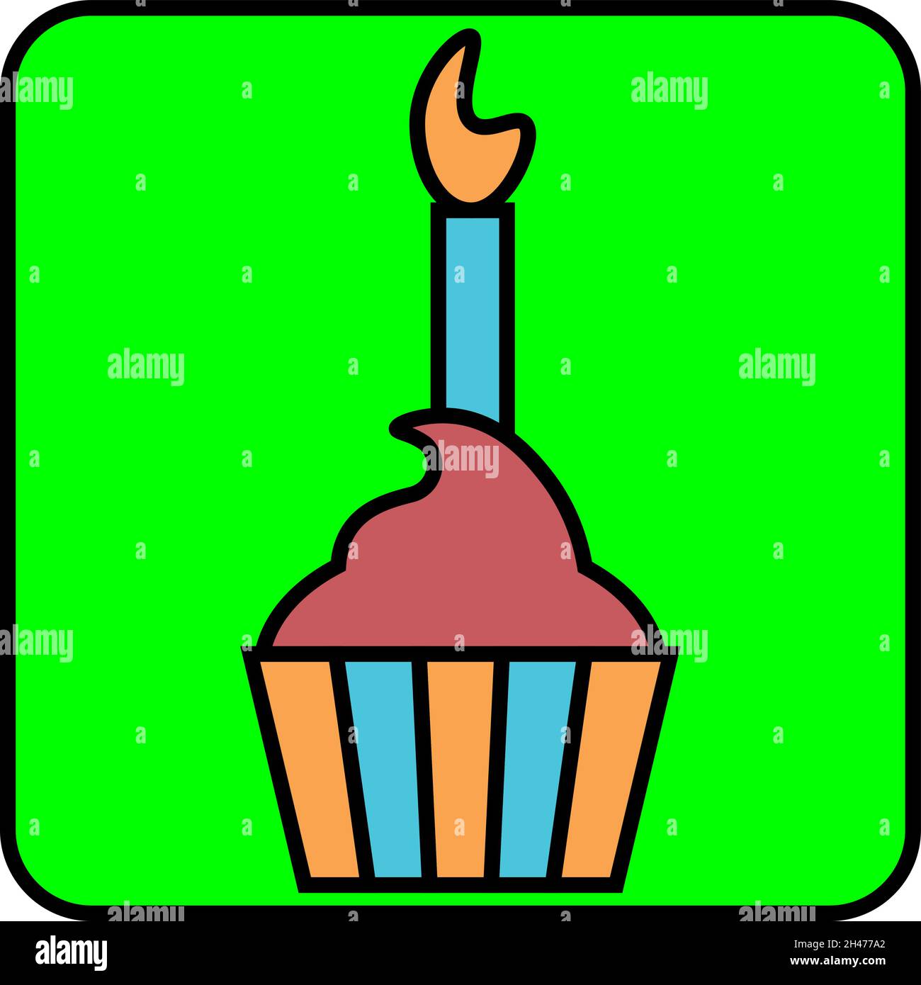 Muffin with blue candle, illustration, vector, on a white background. Stock Vector