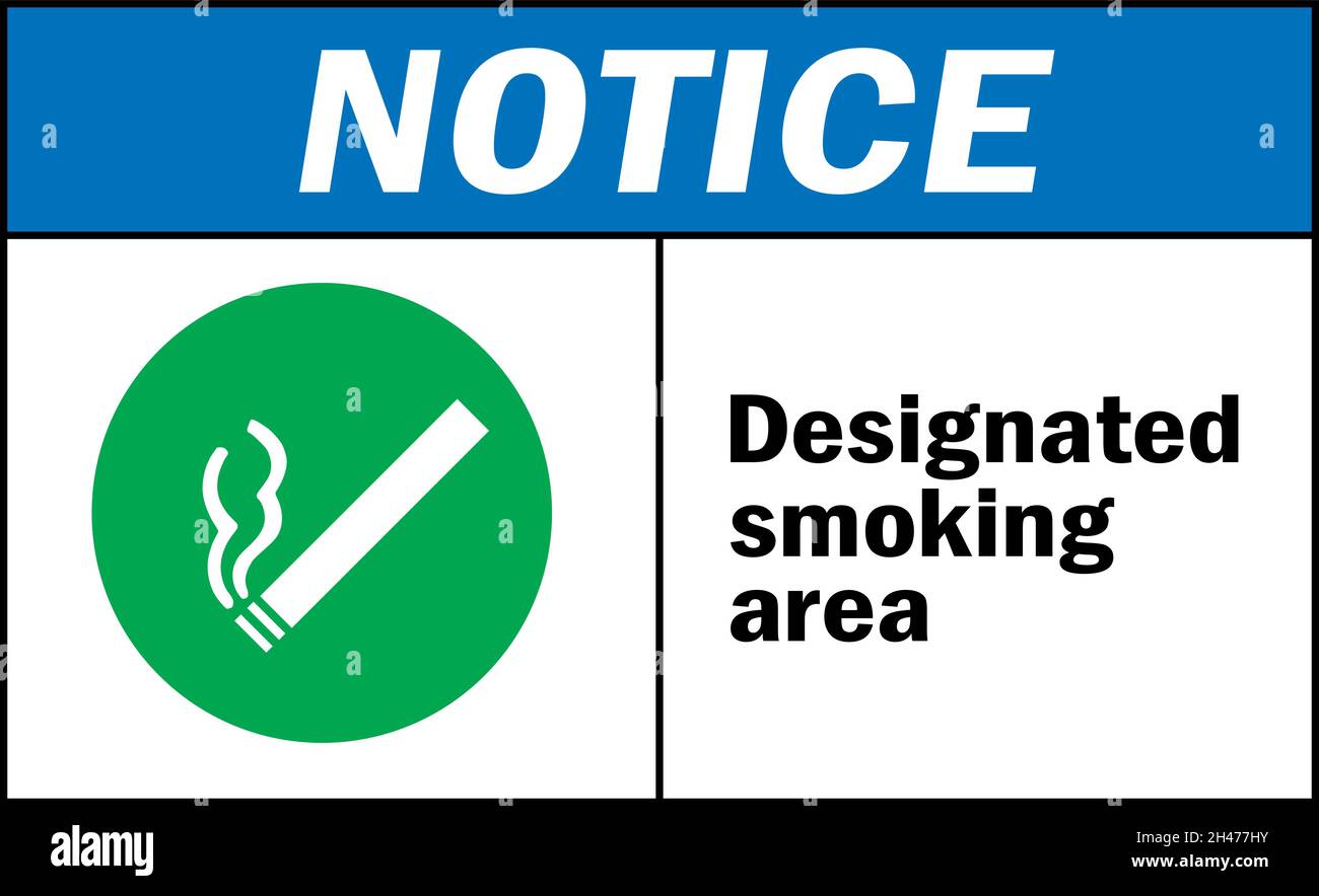 Designated smoking area notice sign. Labels and stickers. Stock Vector