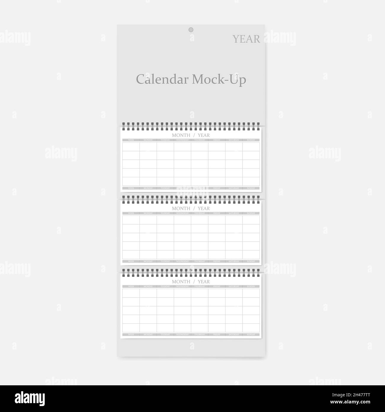 3-month quarterly vertical wall spiral calendar for any year with week numbering. Vector mock-up for design Stock Vector