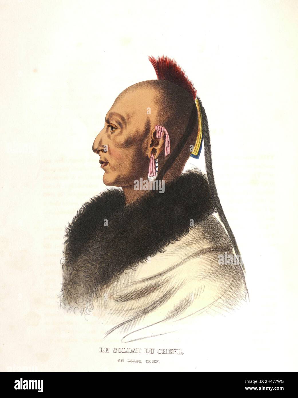 LE SOLDAT DU CHENE [The Soldier of the Oak] An Osage Chief from the book ' History of the Indian Tribes of North America with biographical sketches and anecdotes of the principal chiefs. ' Volume 2 of 3 by Thomas Loraine, McKenney, and James Hall Esq. Published in 1842 Painted by Charles Bird King Stock Photo