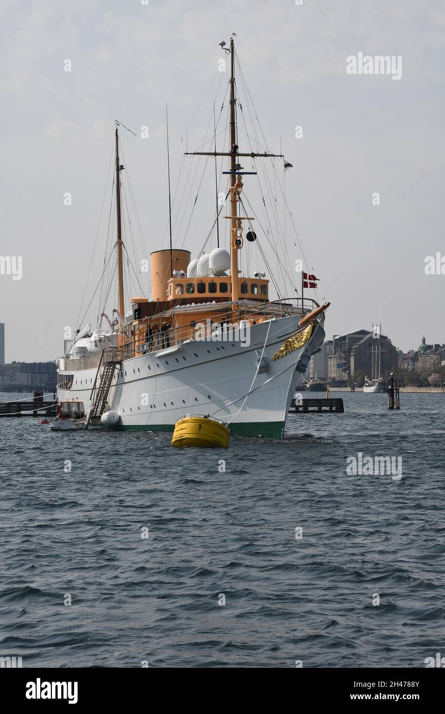 Copenhagen/Denmark 30 April 2018  .Danneborg roya yatch H.M.The Queen Margrethe II's royal ship for sommer curising in land, Greenland and Fraoe Ilands, and summer tour of natipn danneborg duck in Copenhagen .      (Photo.Francis Joseph Dean / Deanpictures. Stock Photo