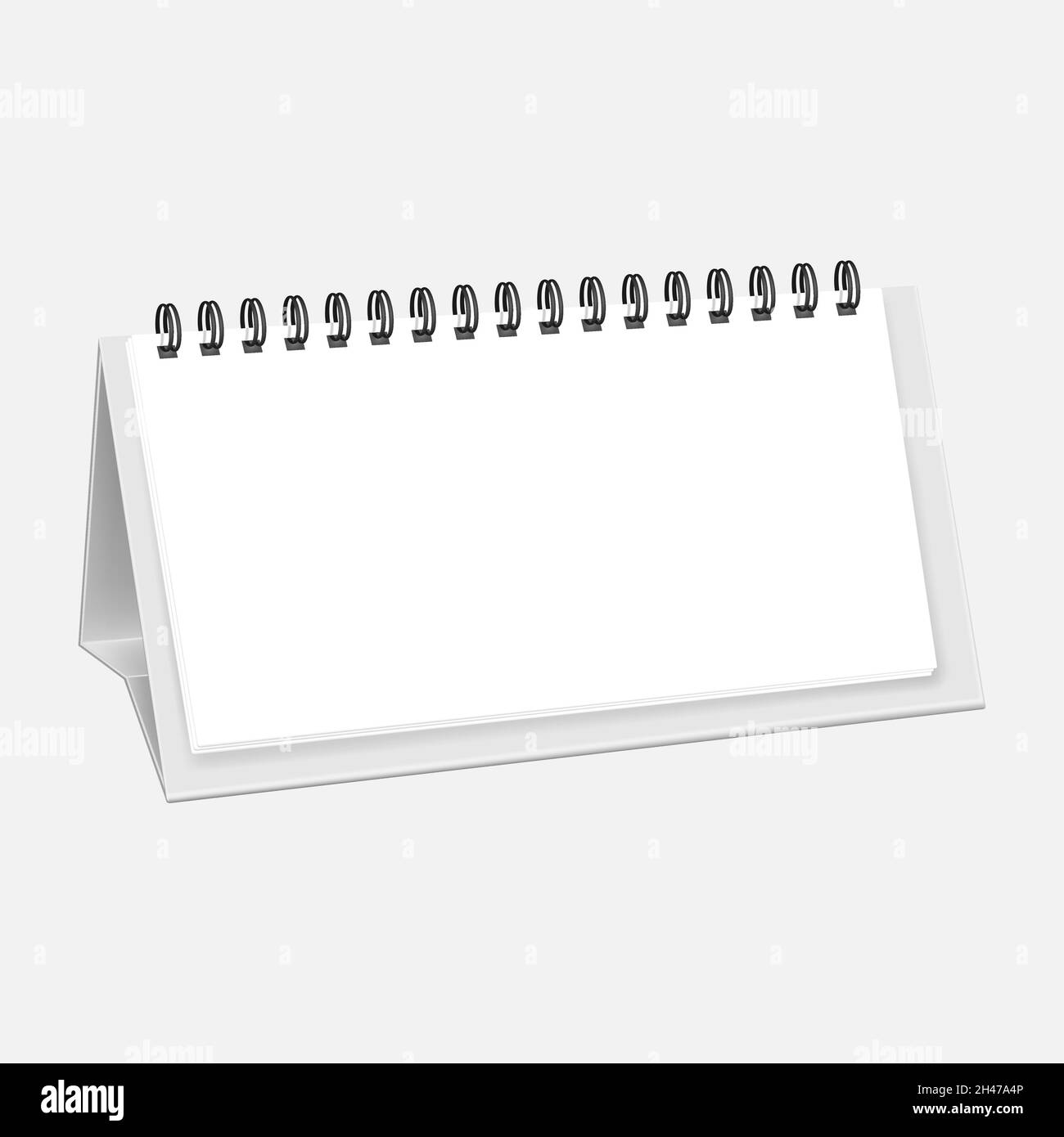 Blank white desk standing horizontal spiral calendar. Vector mockup