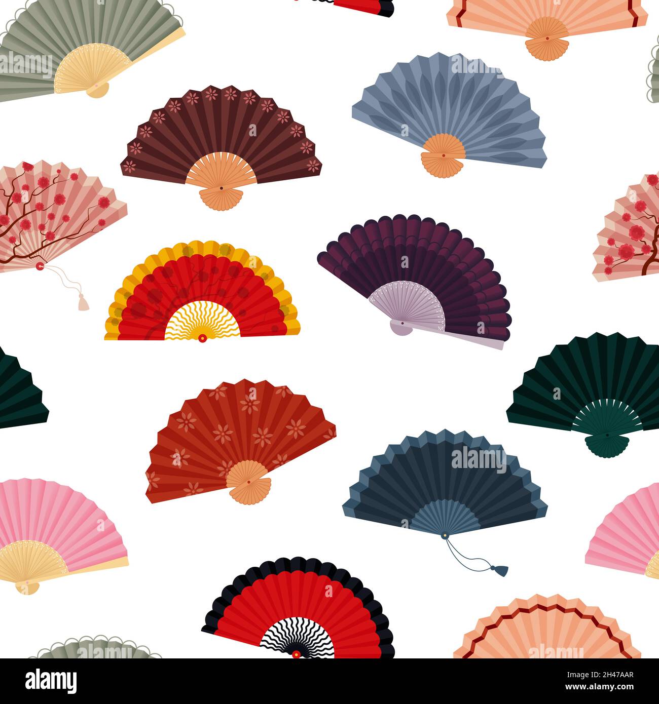 Hand fan on seamless pattern. Beautiful Asian background. Vector illustration Stock Vector