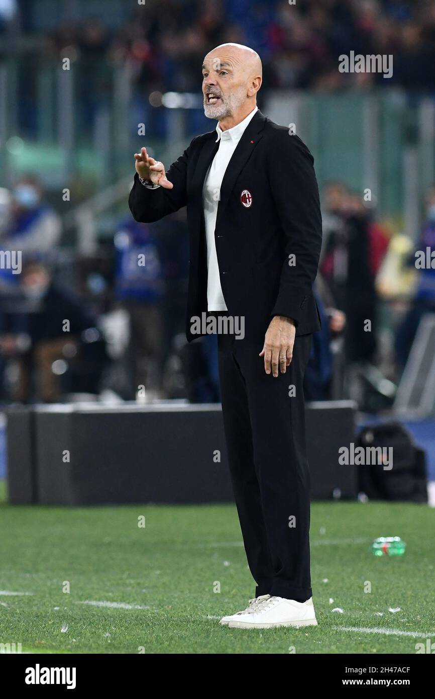 Rome, Lazio. 31st Oct, 2021. Milan trainer Stefano Pioli during the Serie A  match between AS Roma v AC Milan at Olimpico stadium in Rome, Italy,  October 31th, 2021. Credit: Independent Photo