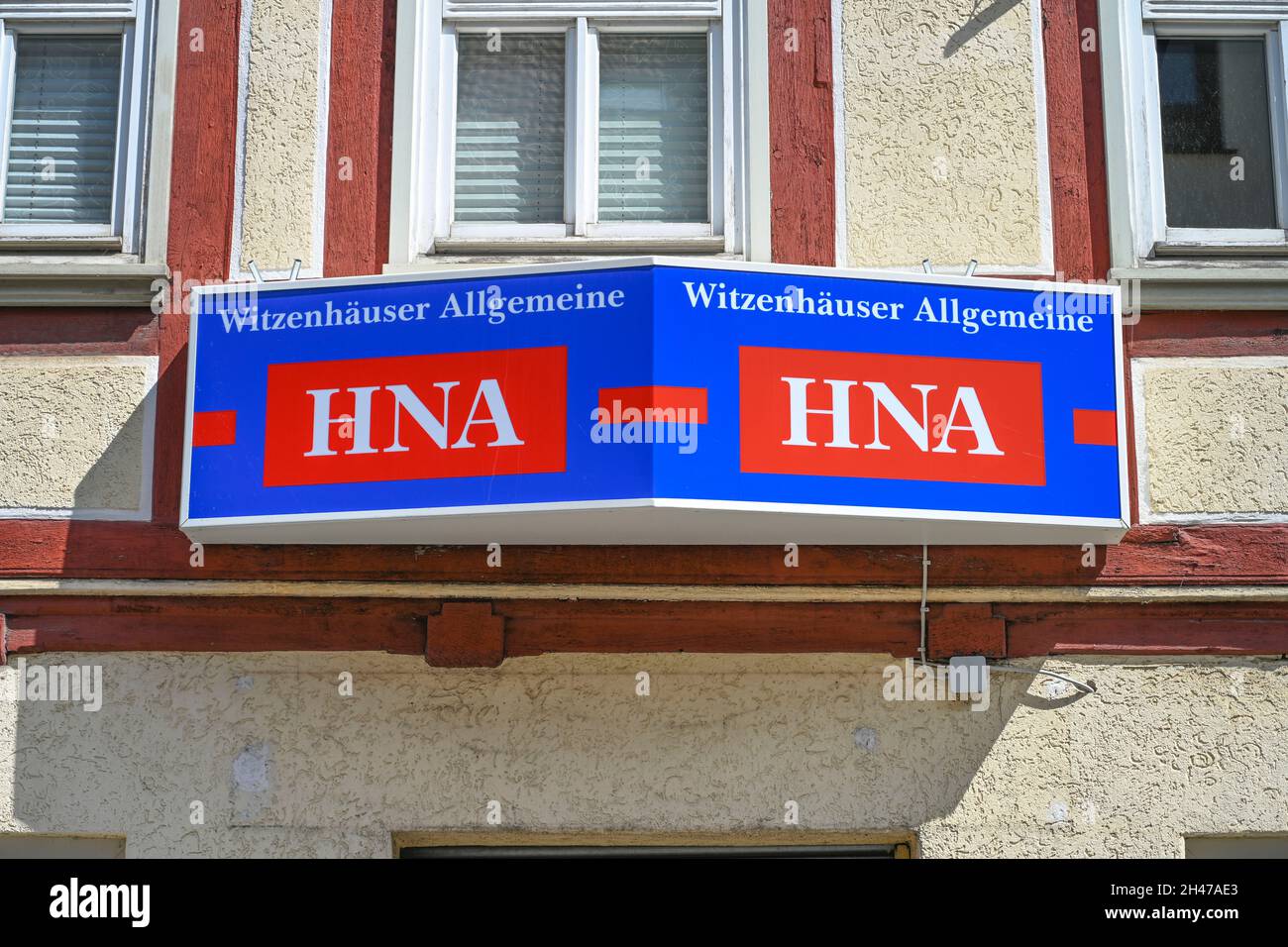 Werbung, Zeitung HNA, Witzenhäuser Allgemeine, Witzenhausen, Hessen, Deutschland Stock Photo