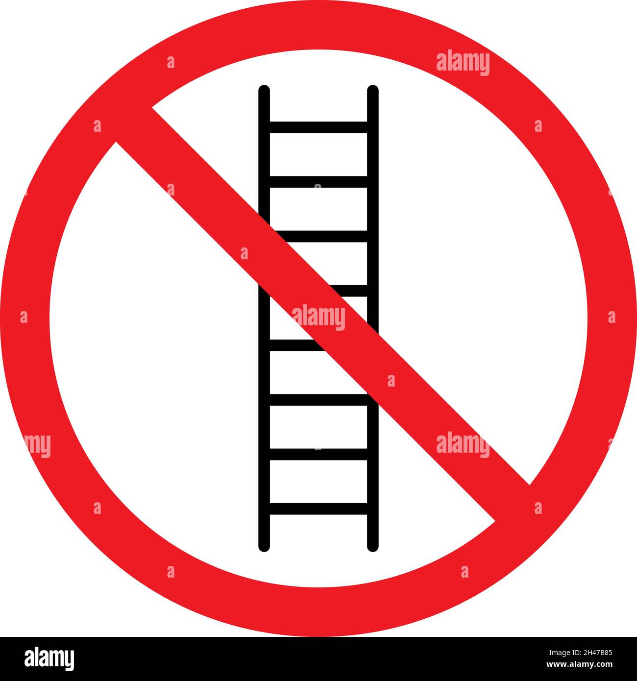 Do not use ladder sign. Red circle background. Safety signs and symbols