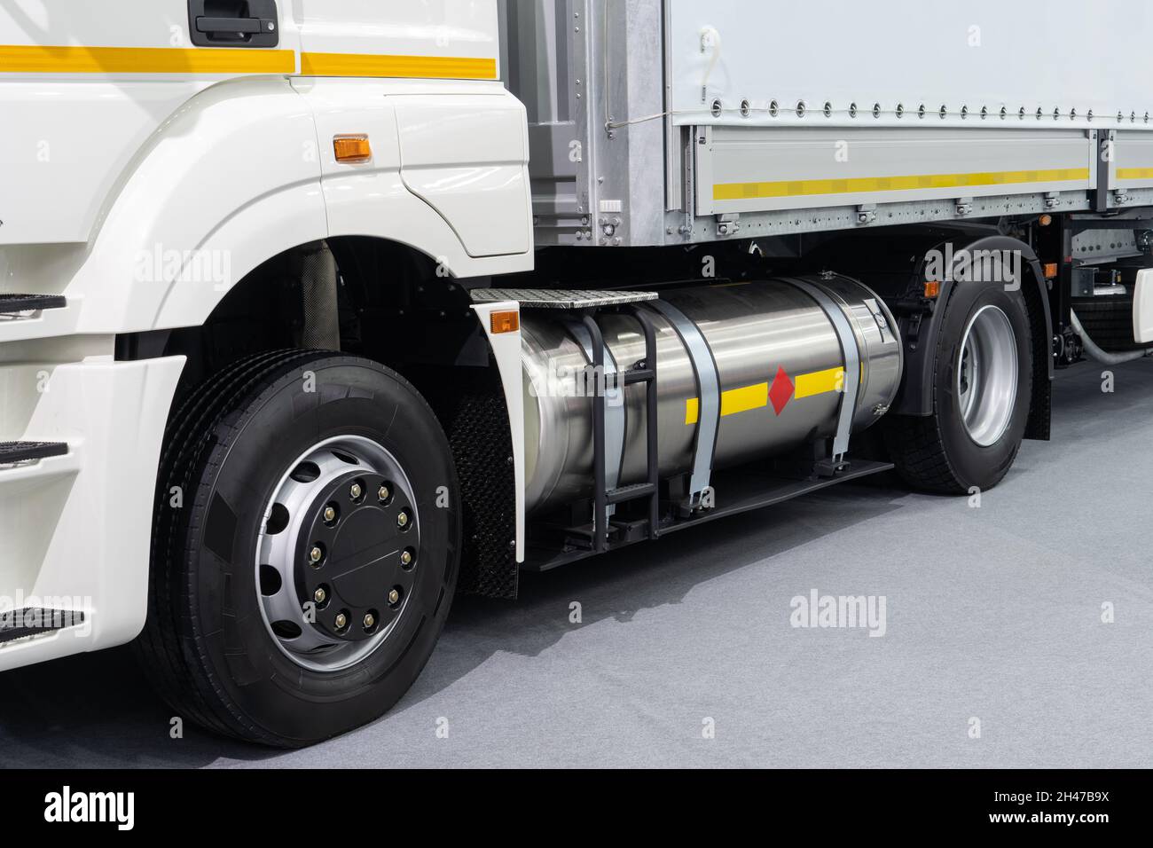 Semi truck with tank for compressed natural gas CNG. Stock Photo