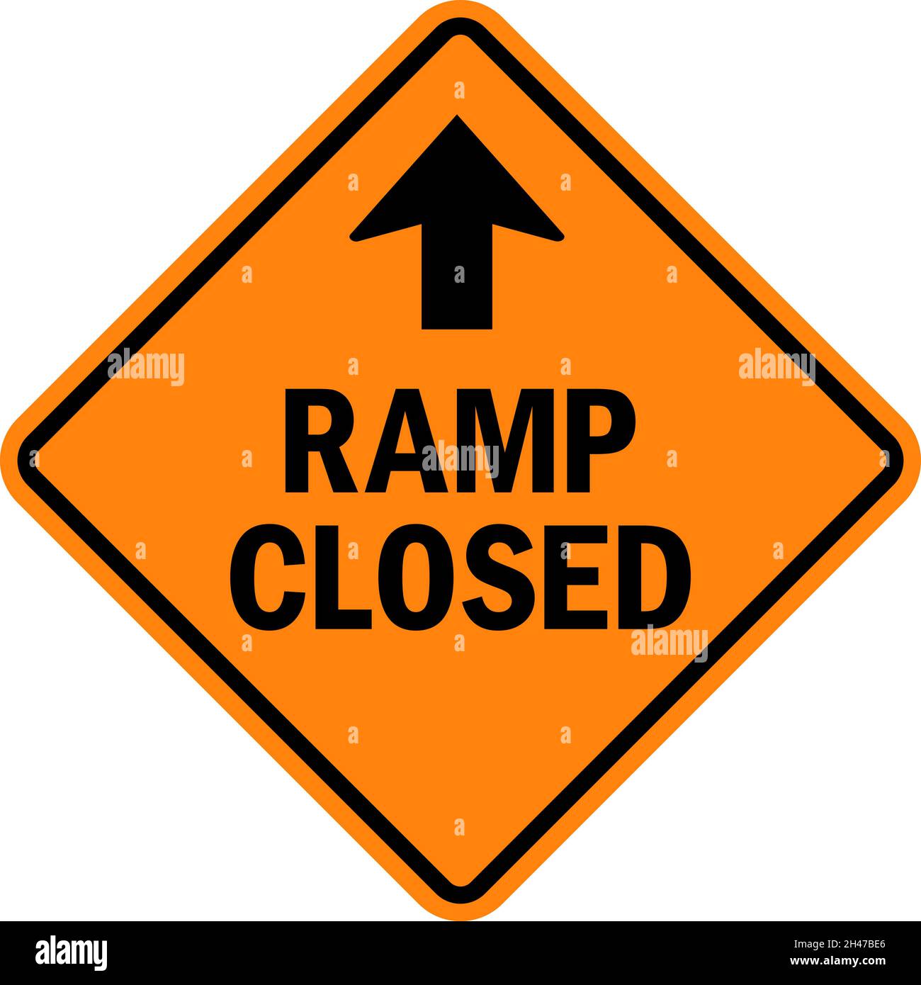 Ramp closed sign. Black on yellow diamond background. Traffic signs and symbols. Stock Vector
