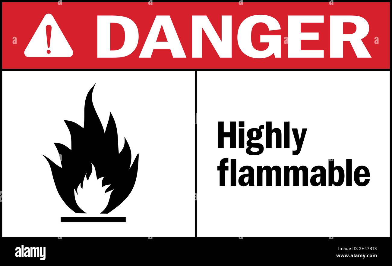 Highly flammable danger Sign. Harmful materials safety signs and 