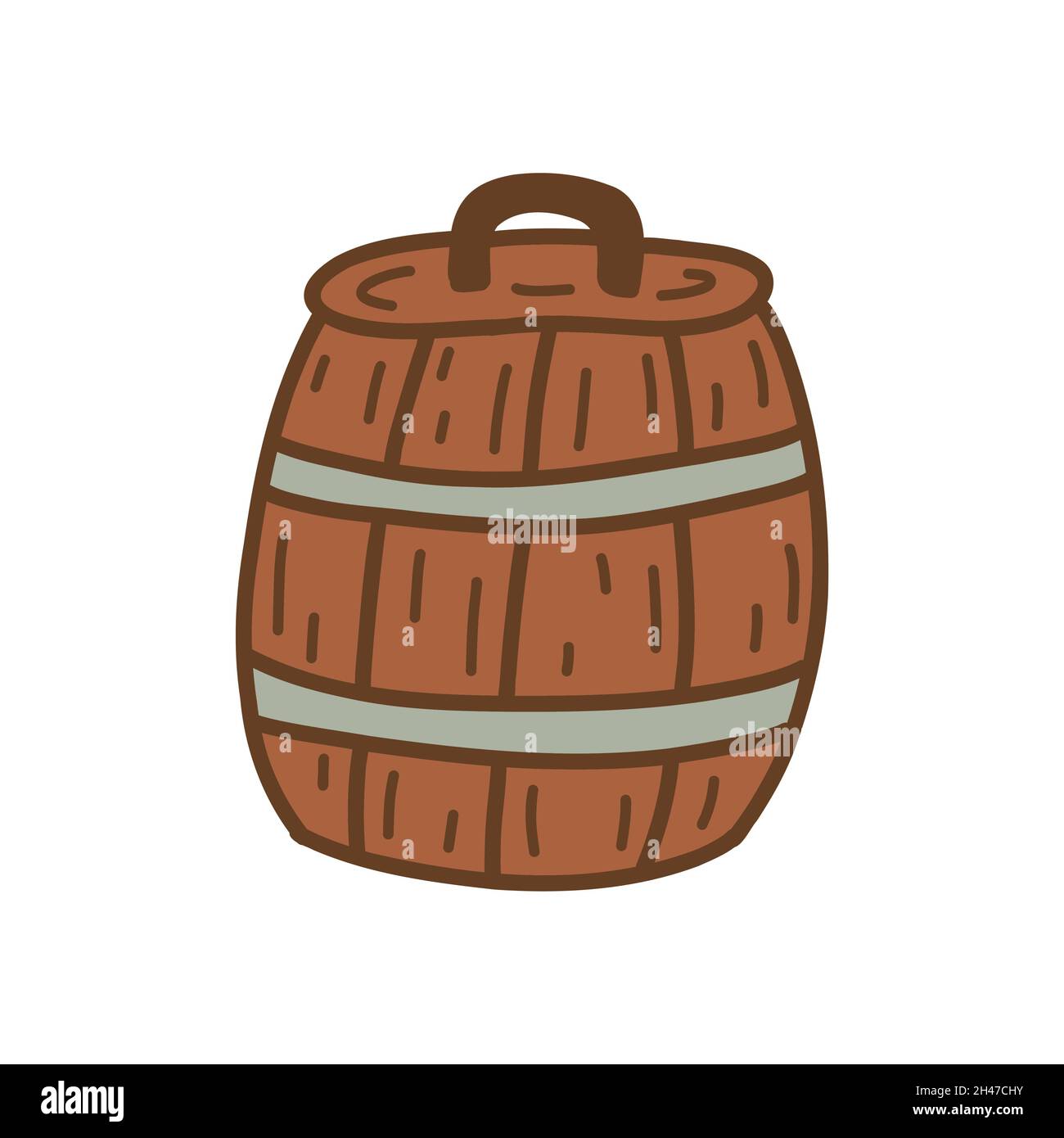 Wooden barrel with lid, tub. Container for storing drinks. Colorful