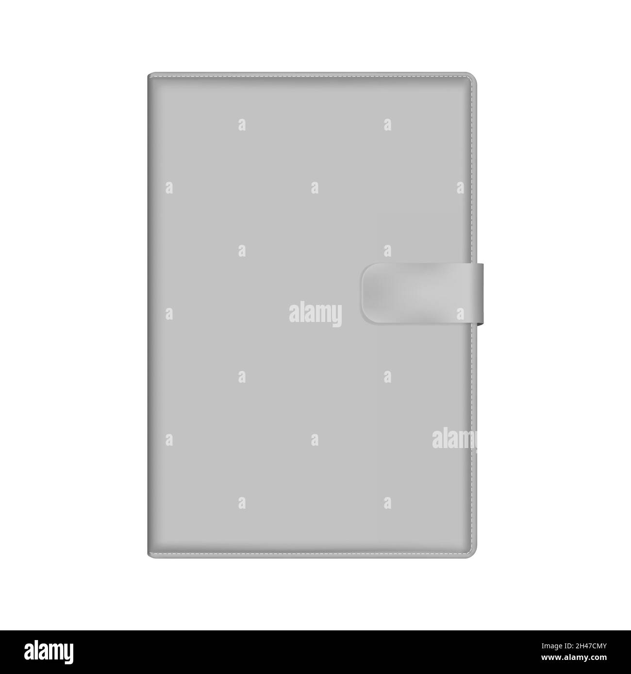 Hard cover gray leather notebook with holding clasp, realistic mockup. Closed hardcover diary, vector mock-up Stock Vector